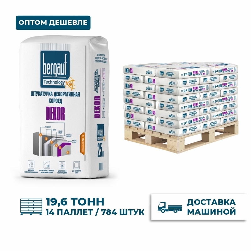 Изображение товара Штукатурка декоративная короед Bergauf Dekor цвет серый комплект 25кг x 784шт с доставкой
