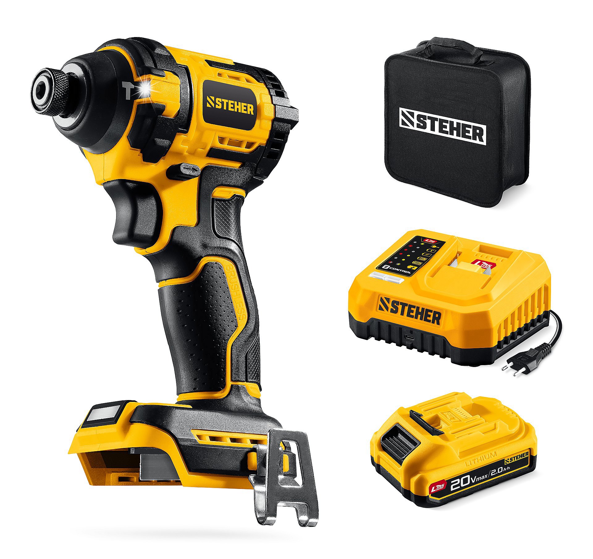 Изображение товара Винтоверт Steher CSB-180-21 20В Бесщёточный 180 Н·м, 4 скорости, 2 Ач