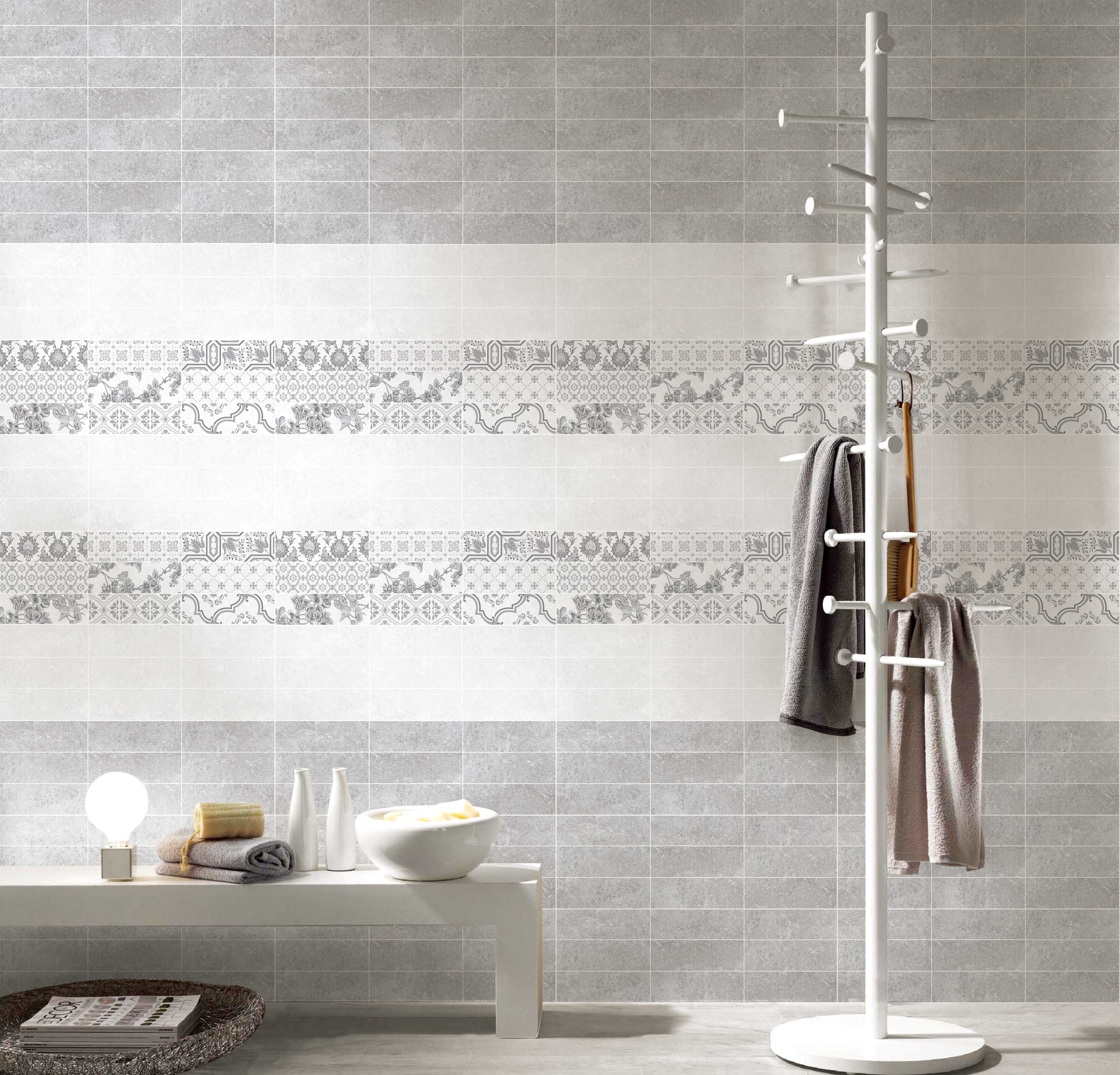 Изображение товара Керамическая плитка Sal sapiente JFP 27188 H 25x75см цвет белый с серым орнаментом, под кирпичик/кабанчик