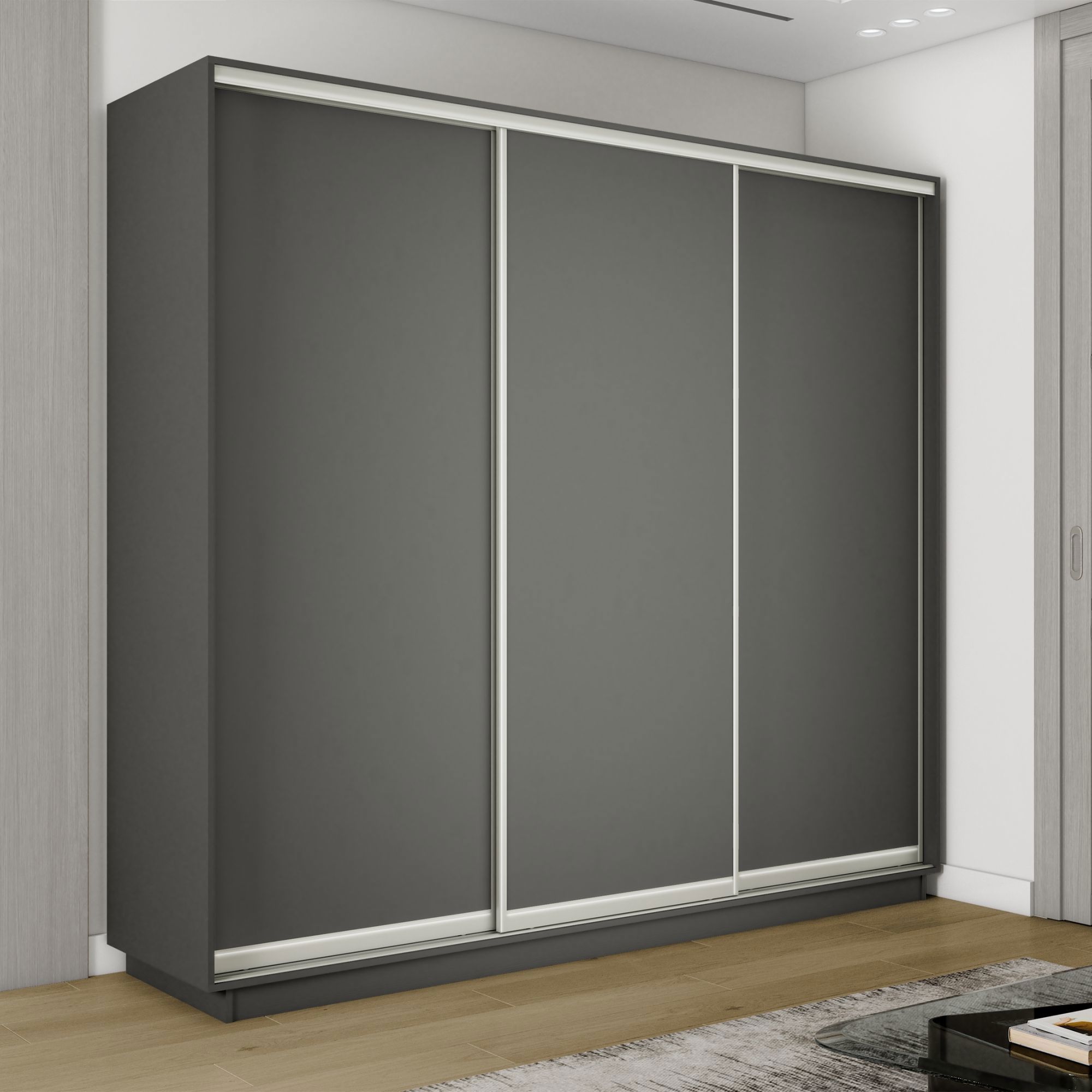 Изображение товара Шкаф-купе Мебельная Компания Е1 3 дверный 220x180x45 см 9 полок ЛДСП цвет серый Изображение товара Шкаф-купе Мебельная Компания Е1 3 дверный 220x180x45 см 9 полок ЛДСП цвет серый