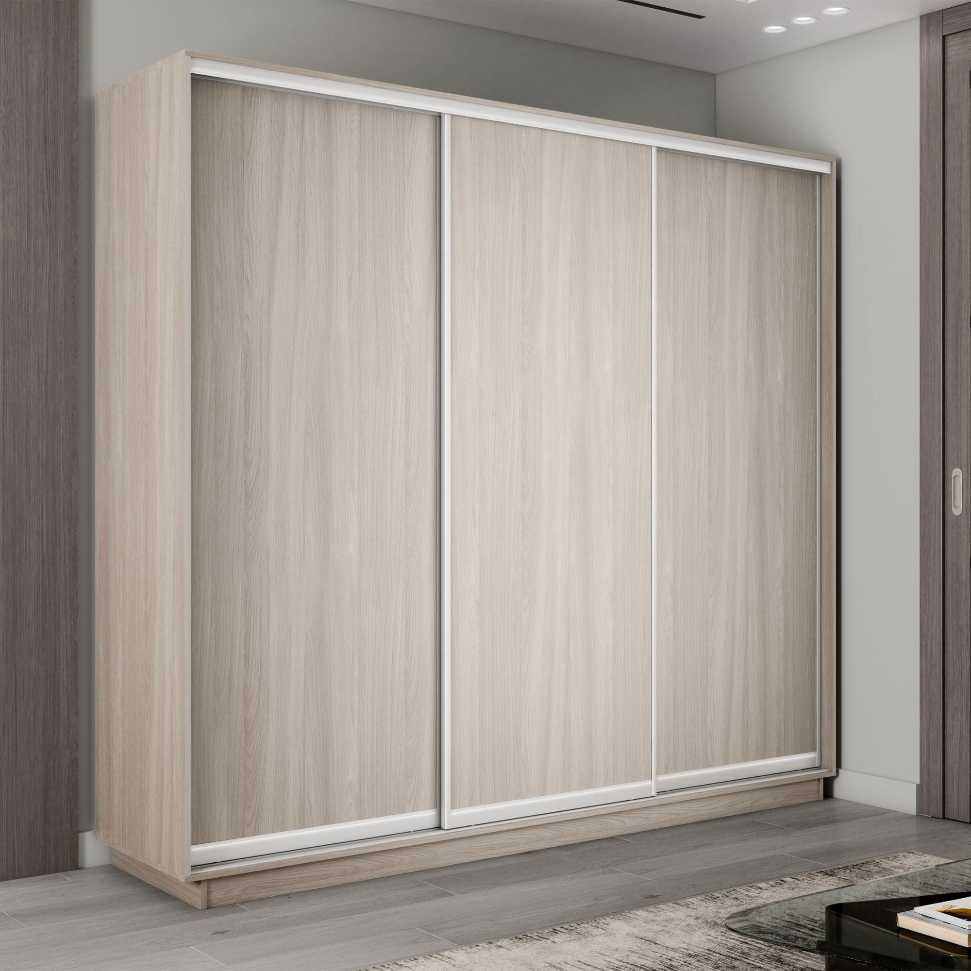Изображение товара Шкаф-купе Мебельная Компания Е1 3 дверный 220x180x45 см 9 полок ЛДСП цвет ясень шимо светлый