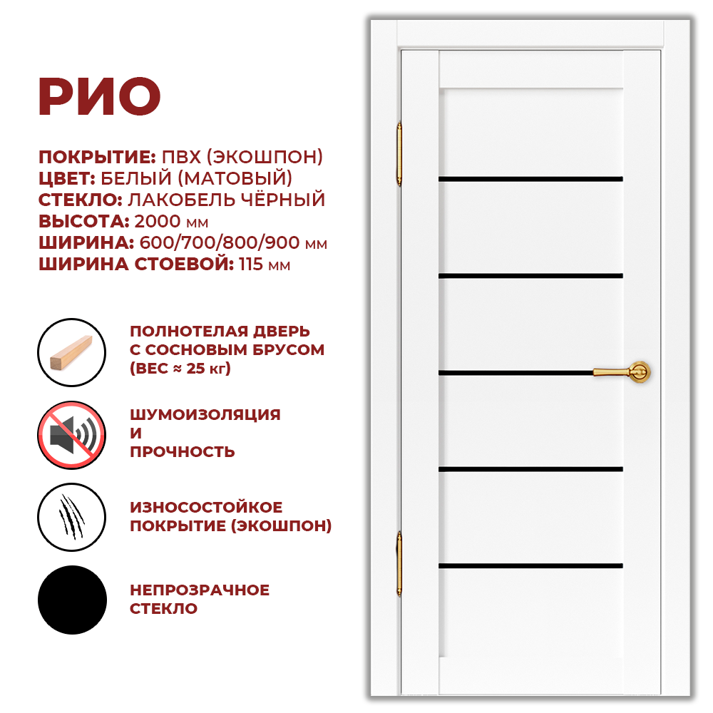 Изображение товара Дверь межкомнатная Дверные решения Рио остеклённая 60x200см ПВХ цвет белый без замка и петель