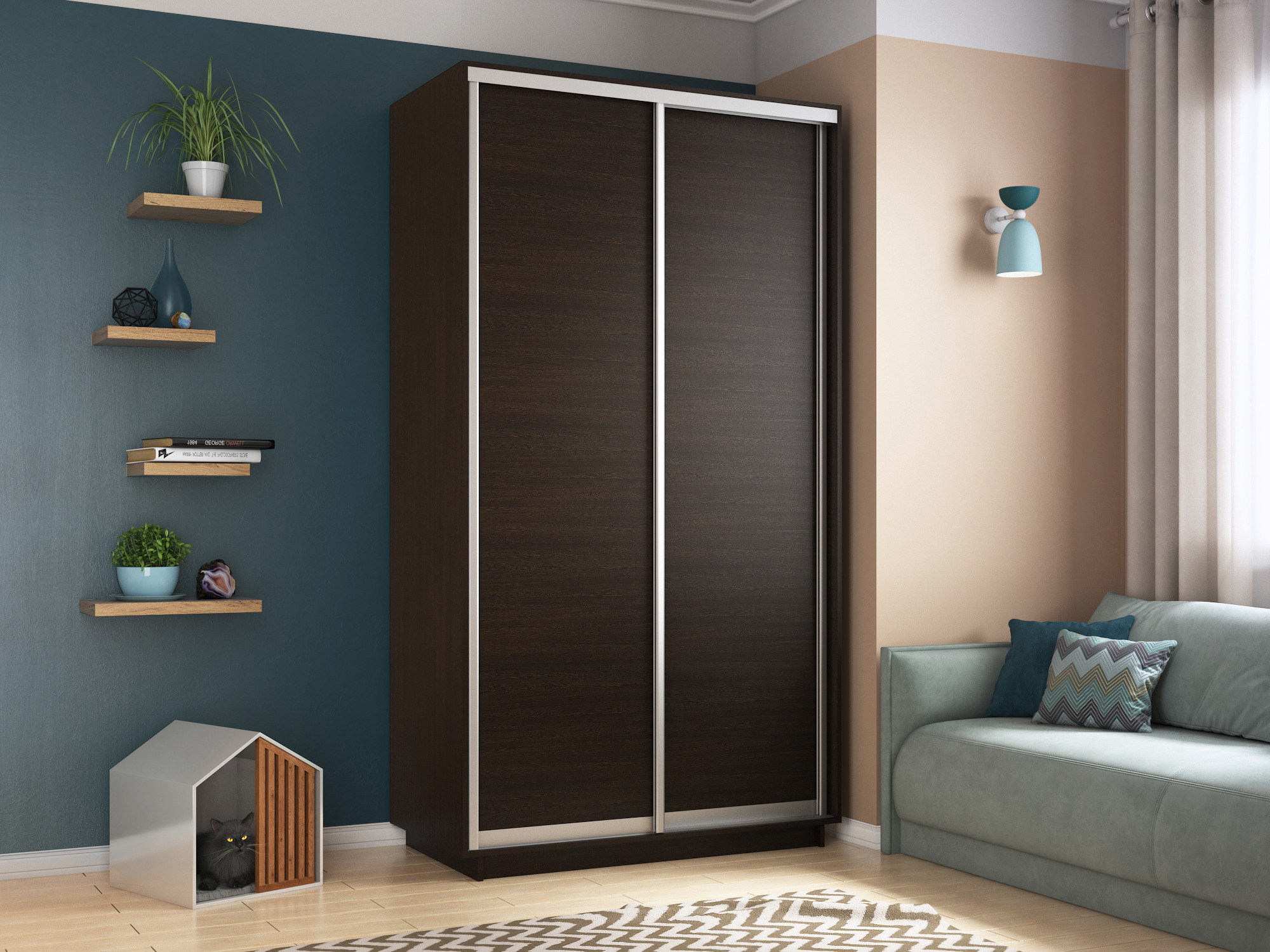 Изображение товара Шкаф-купе МК Е1-Юг Хит 220x120x60 см с 2 дверями и 7 полками венге