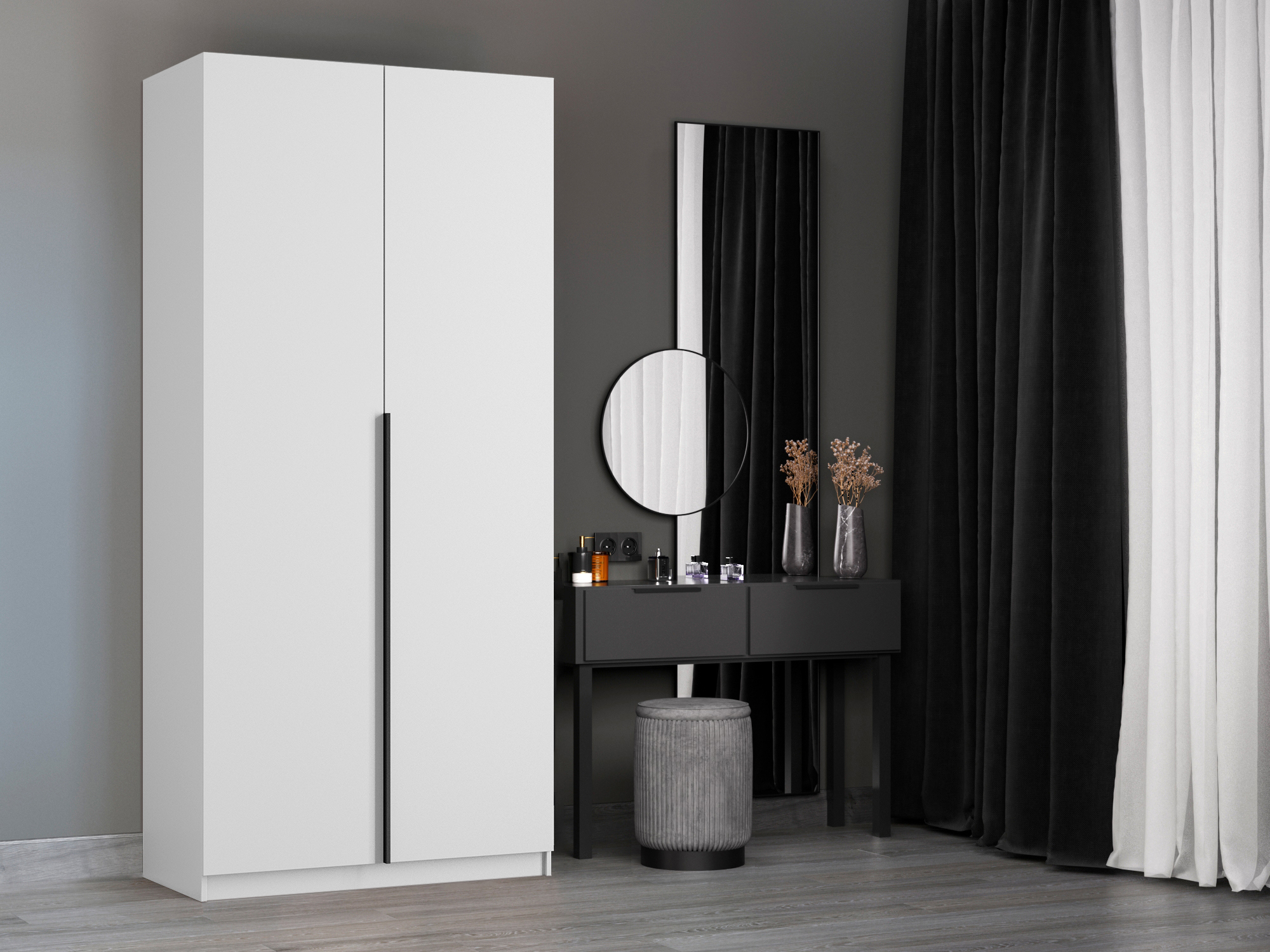 Изображение товара Шкаф распашной Мебельная компания е1 LCK_G_1000_B 101x220x52.5 см ЛДСП цвет белый снег