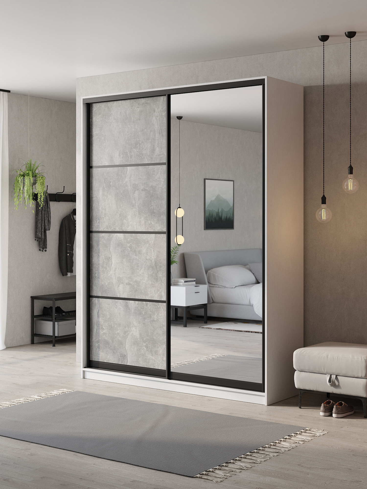 Изображение товара Шкаф-купе Клевер Атина с зеркалом 240x170x50 см в стиле минимализм Изображение товара Шкаф-купе Клевер Атина с зеркалом 240x170x50 см в стиле минимализм