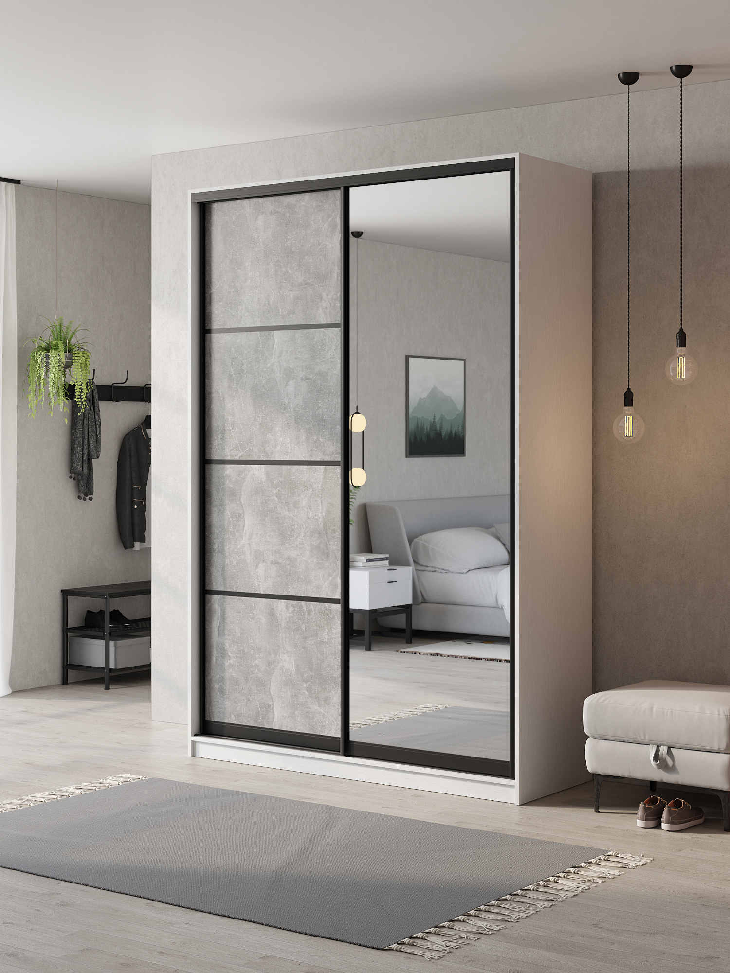 Изображение товара Шкаф-купе Клевер Атина 240x150x50 см с зеркалом и системой Hettich