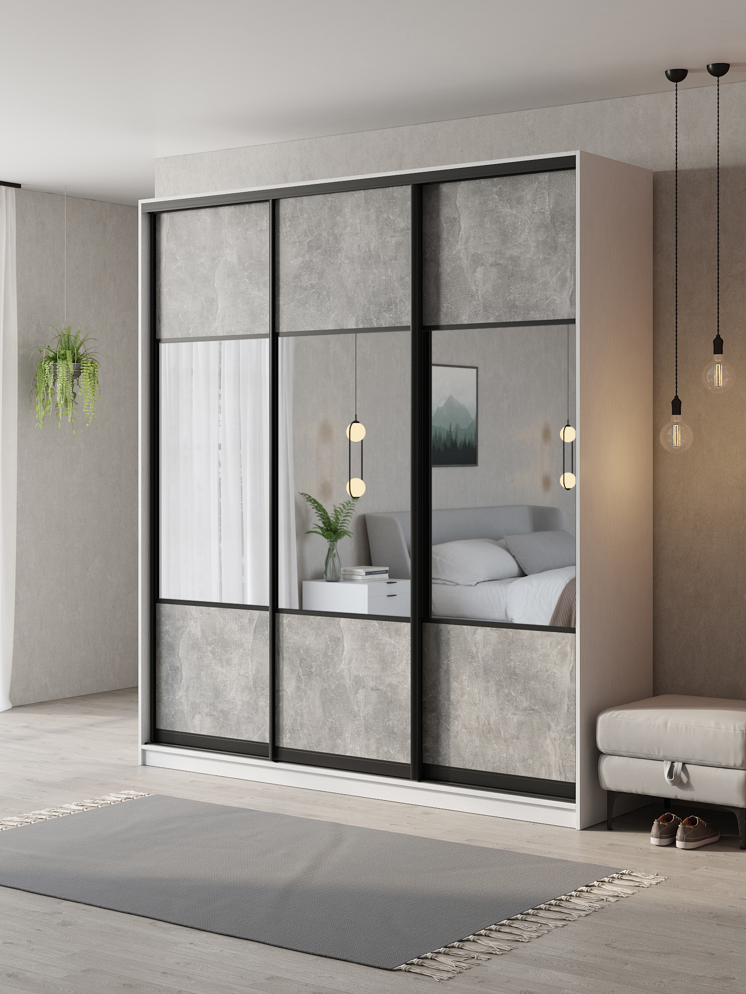 Изображение товара Шкаф-купе Клевер Атина комбинированный 200x240x58 см с зеркалом и системой Hettich Изображение товара Шкаф-купе Клевер Атина комбинированный 200x240x58 см с зеркалом и системой Hettich