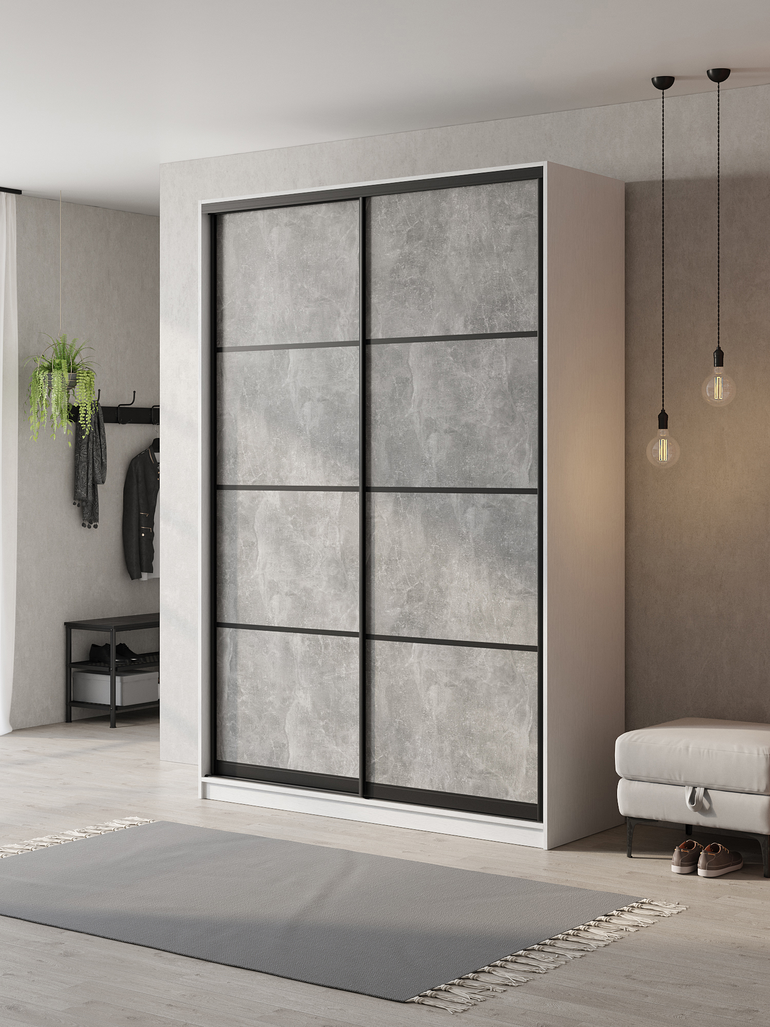 Изображение товара Шкаф-купе Клевер Атина 240x140x50 см белый бетон серый минимализм