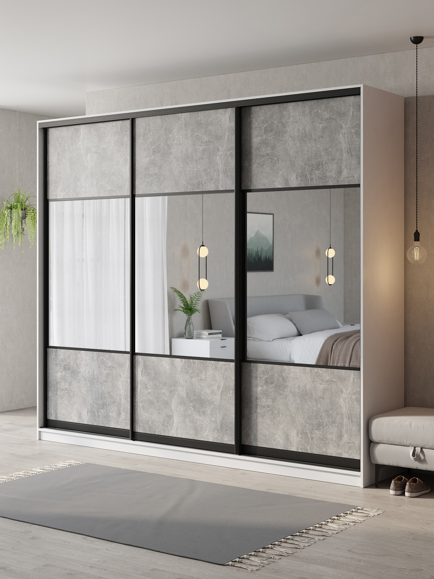 Изображение товара Шкаф-купе Клевер Атина 240x260 см с 9 полками и зеркалом