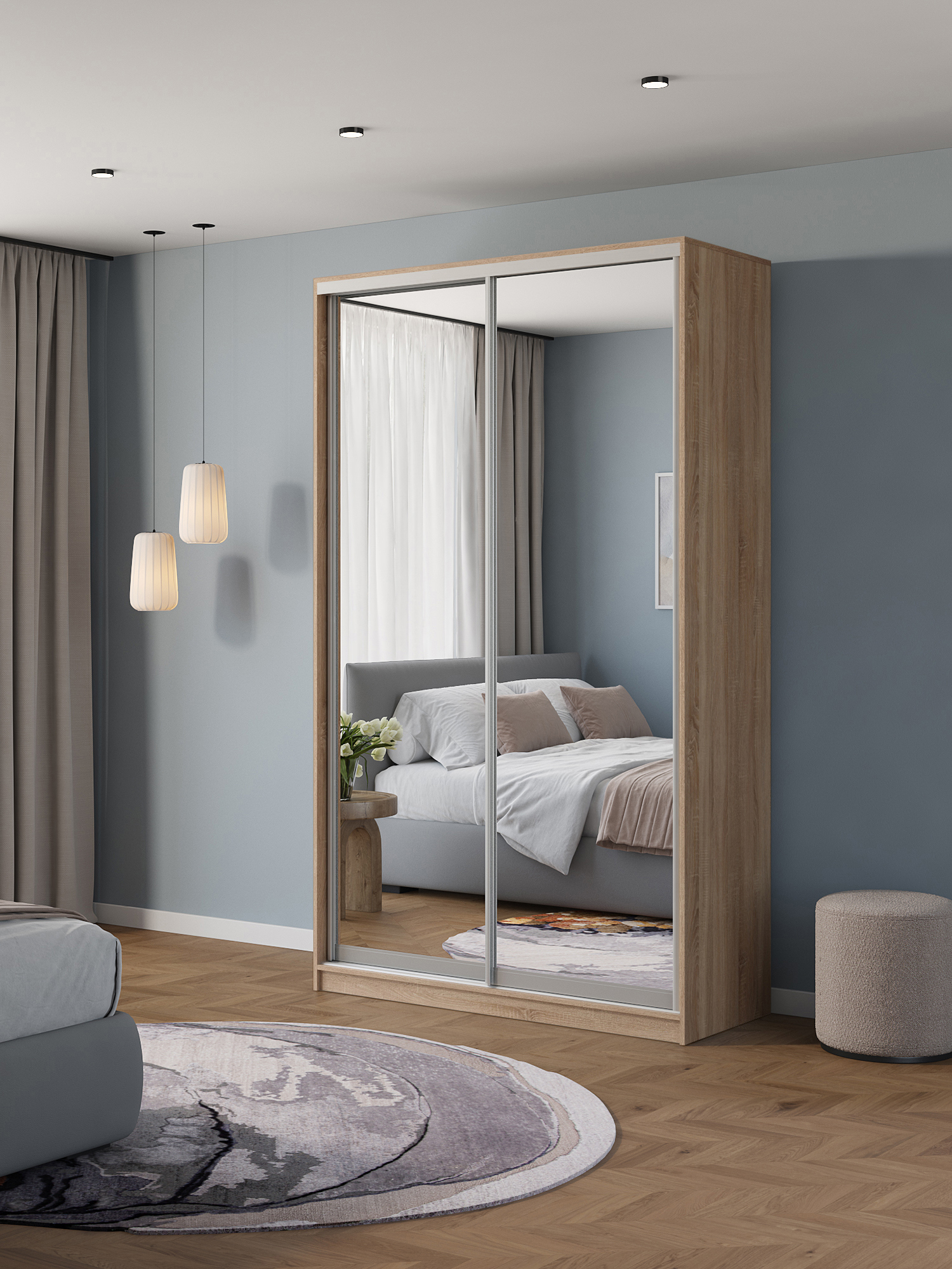 Изображение товара Шкаф-купе Клевер Атина зеркальный 240x110 см с полками