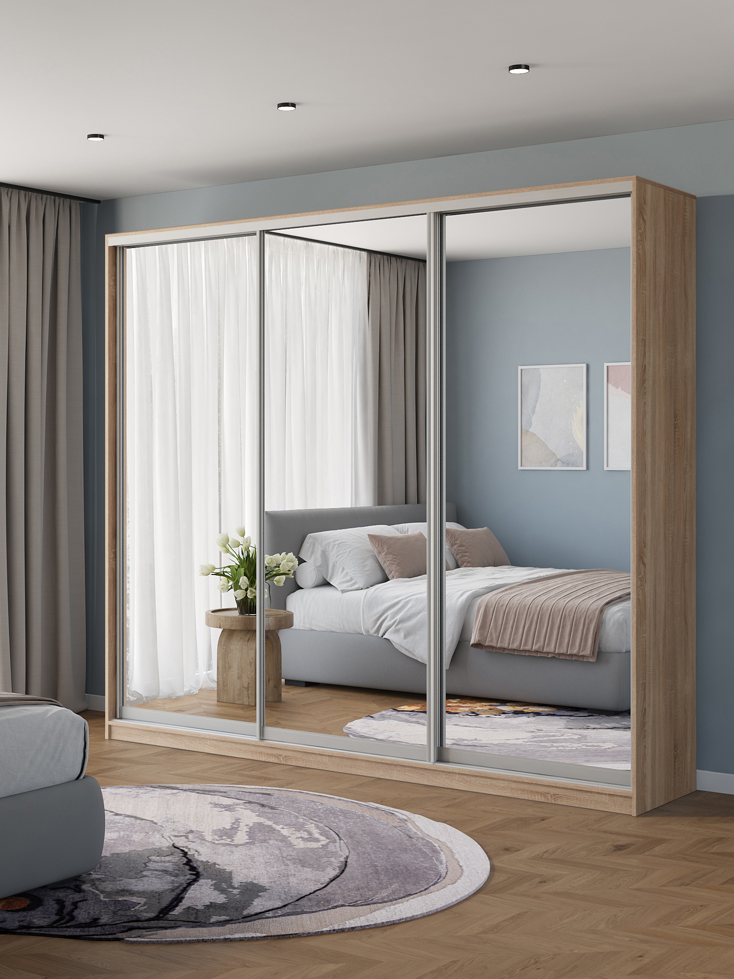 Изображение товара Шкаф-купе Клевер Атина зеркальный 240x270x58 см с 9 полками Изображение товара Шкаф-купе Клевер Атина зеркальный 240x270x58 см с 9 полками