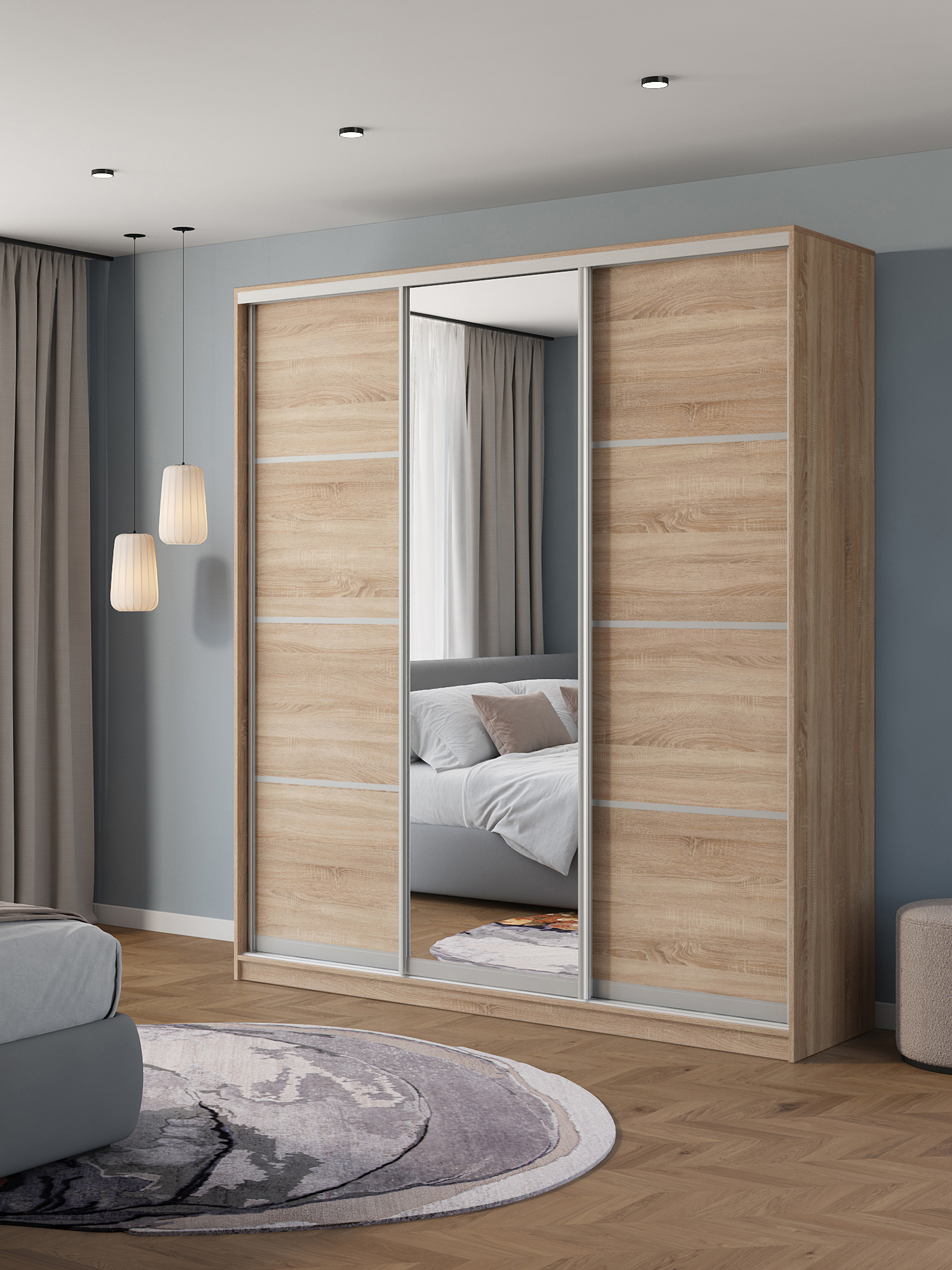 Изображение товара Шкаф-купе Клевер Атина с зеркалом 240x210х65 см стиль минимализм Россия