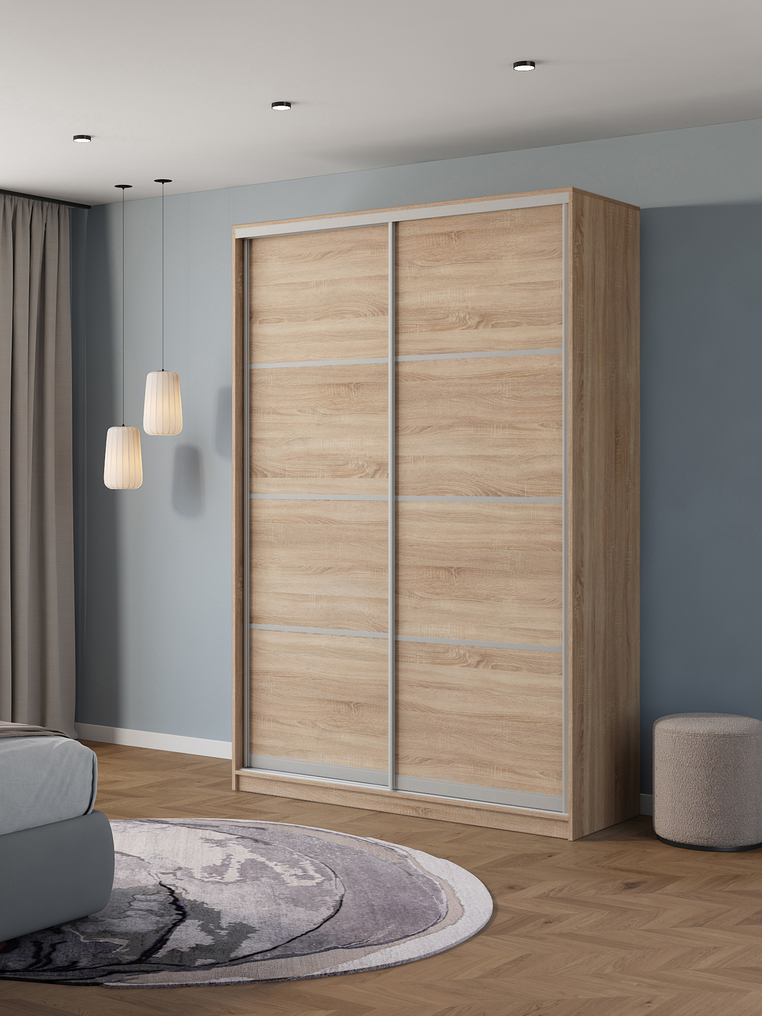 Изображение товара Шкаф-купе Клевер Атина 240x150x45 см из ЛДСП в цвете дуб сонома с системой Hettich