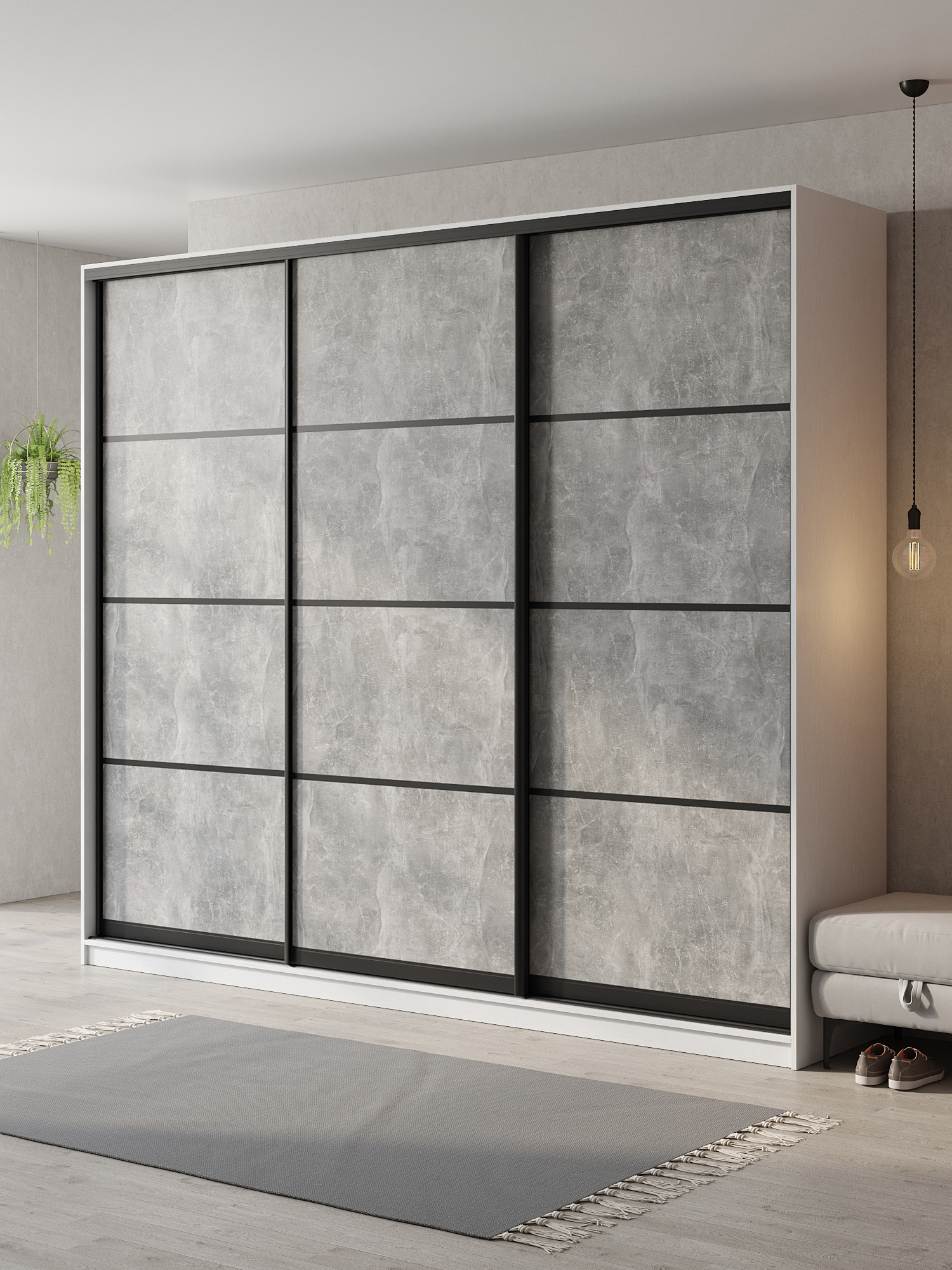 Изображение товара Шкаф-купе Клевер Атина 240x270x45 см 9 полок ЛДСП цвет белый/бетон серый