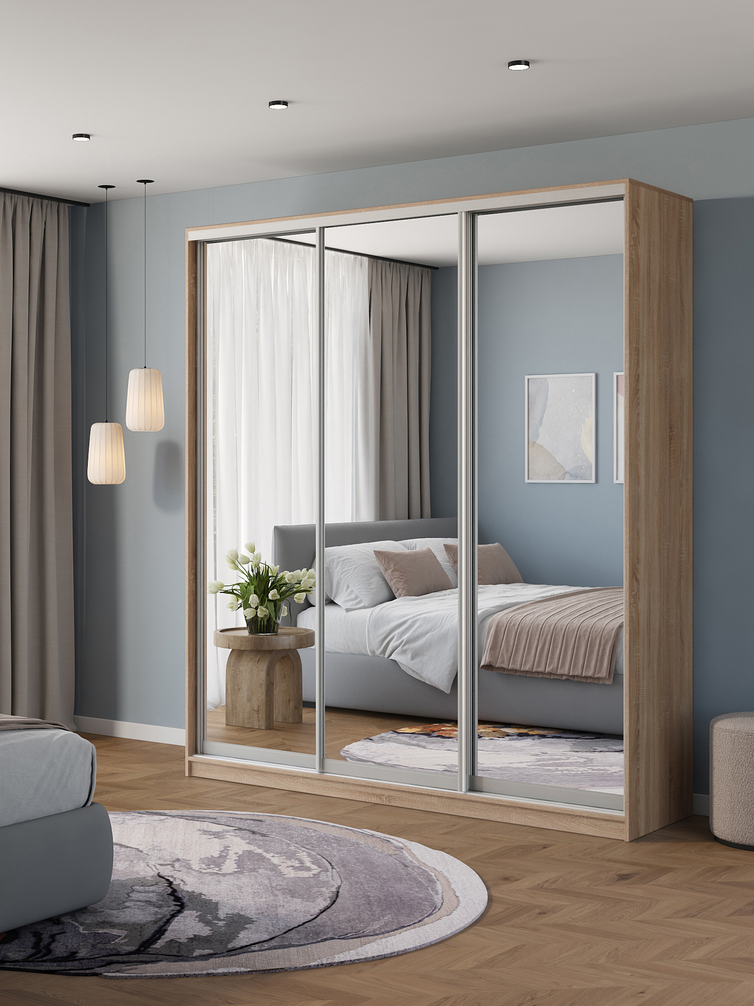 Изображение товара Шкаф-купе Клевер Атина зеркальный 240x220х65 см с системой креплений и зеркалом