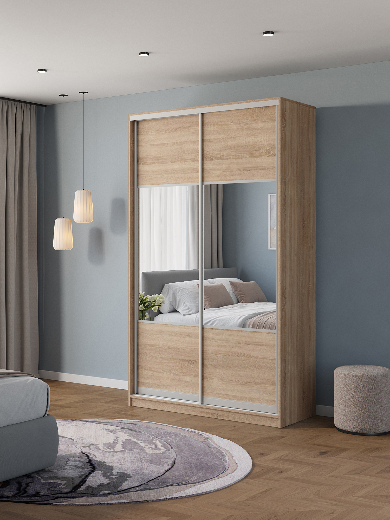 Изображение товара Шкаф-купе Клевер Атина 240x120х58 см, бежевый, с зеркалом и системой Hettich Изображение товара Шкаф-купе Клевер Атина 240x120х58 см, бежевый, с зеркалом и системой Hettich