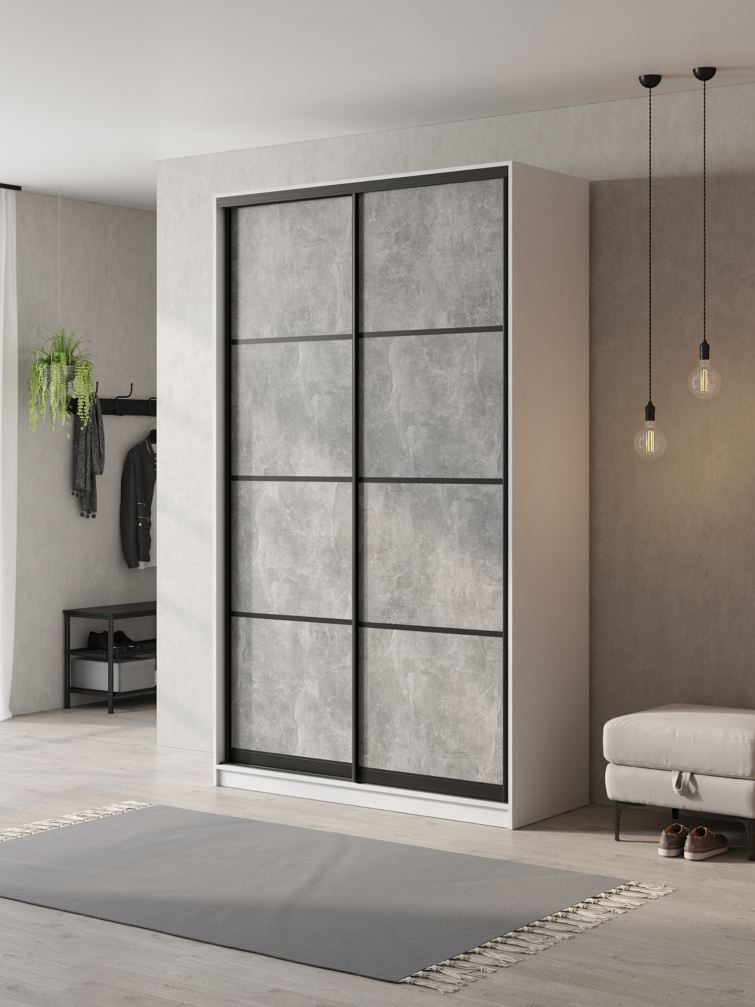 Изображение товара Шкаф-купе Клевер Атина 240x120x65 см 6 полок ЛДСП цвет белый/бетон серый