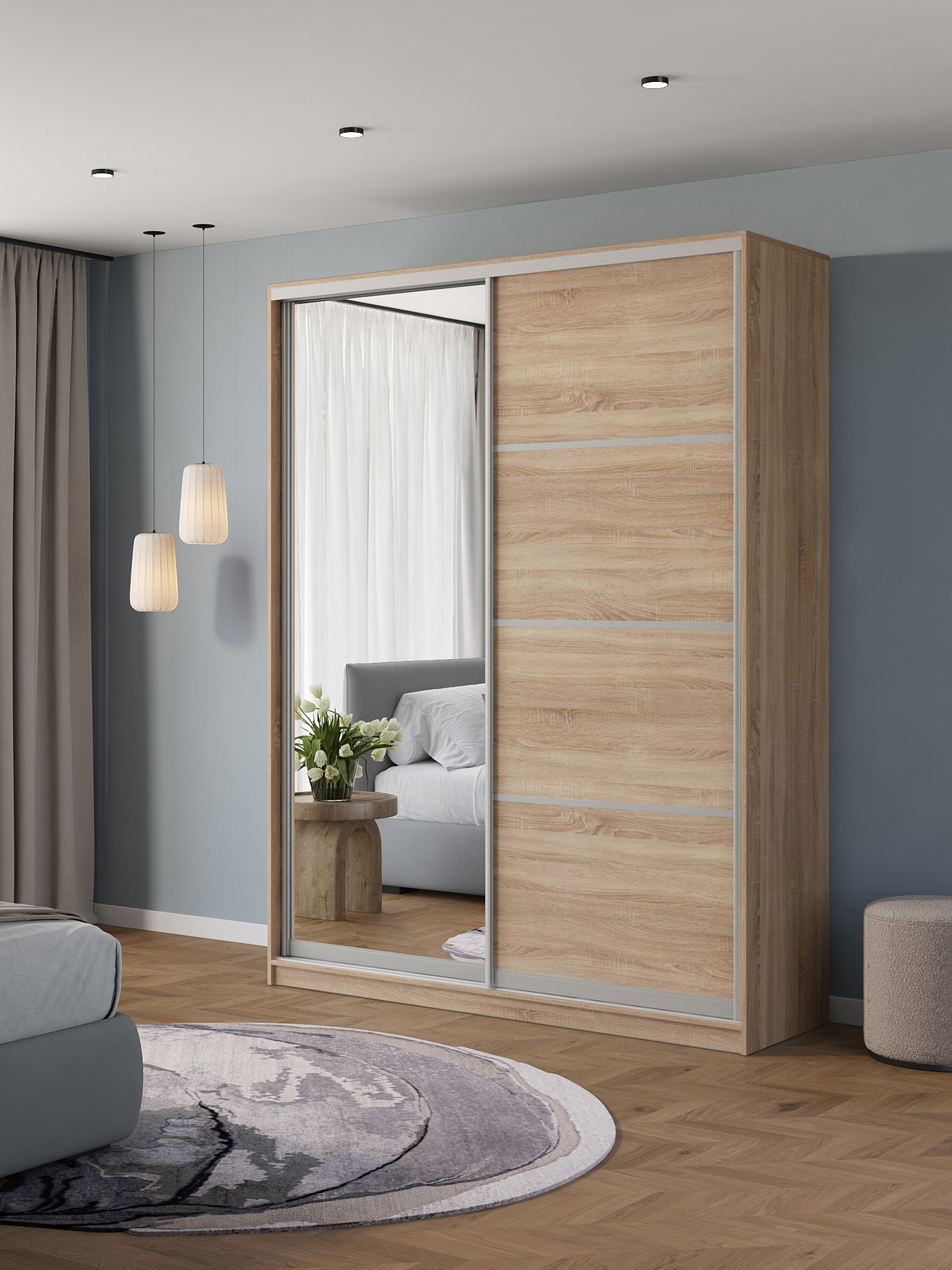 Изображение товара Шкаф-купе Клевер Атина с зеркалом 240x170х58 см из ЛДСП современный дизайн