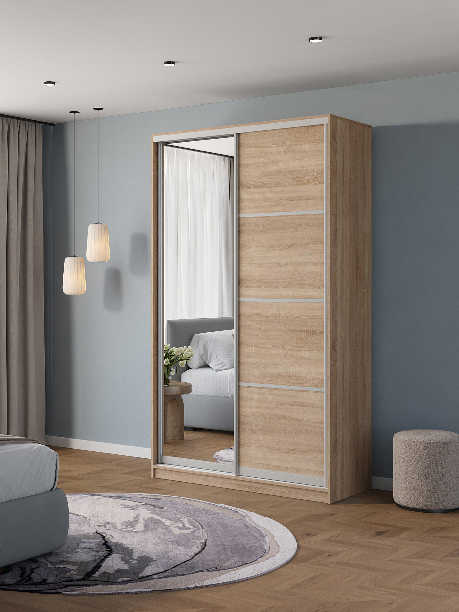 Изображение товара Шкаф-купе Клевер Атина с зеркалом 240x120х45 см в стиле минимализм