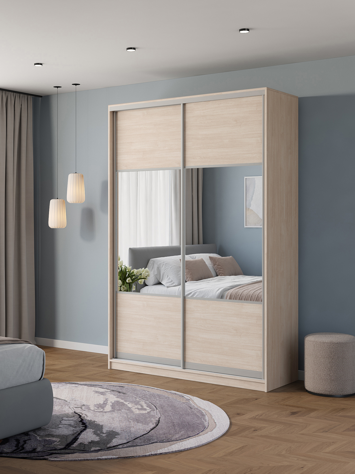 Изображение товара Шкаф-купе Клевер Атина 2 двери 240x150x50 см с зеркалом и системой Hettich