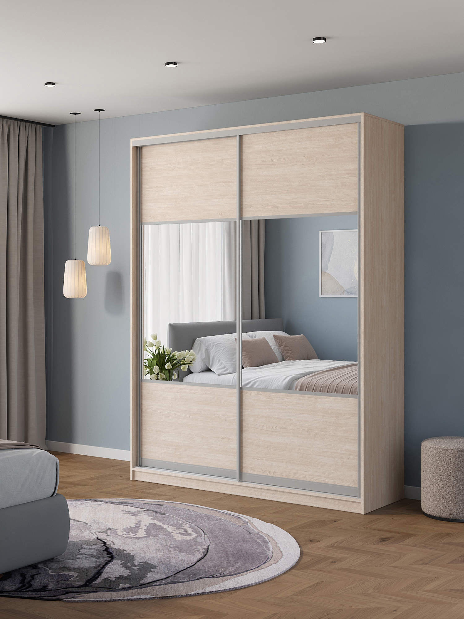 Изображение товара Шкаф-купе Клевер Атина 2 двери 240x170x58 см светлый шамони мебель из ЛДСП Россия Изображение товара Шкаф-купе Клевер Атина 2 двери 240x170x58 см светлый шамони мебель из ЛДСП Россия