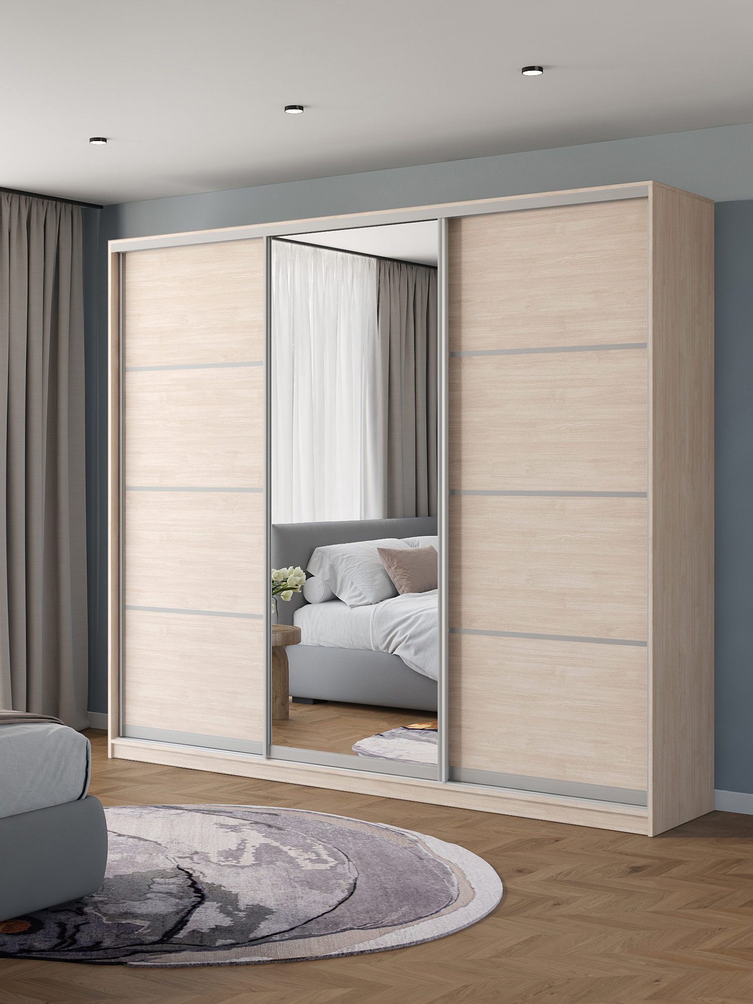 Изображение товара Шкаф-купе Атина с зеркалом 3 дверями 260x240x45 см минимализм Россия