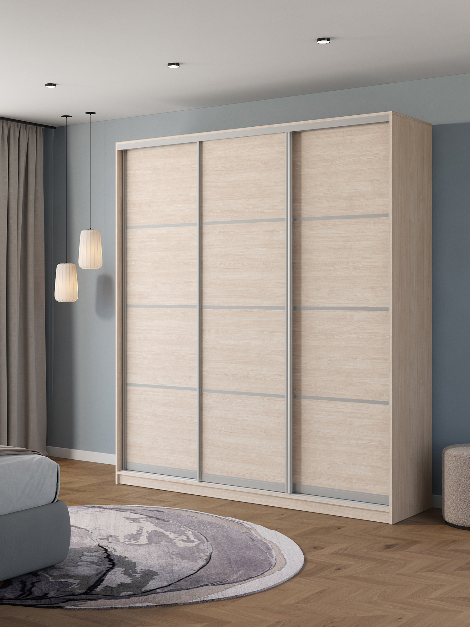 Изображение товара Шкаф-купе Клевер Атина 3 двери 240x200x50 см с системой Hettich и алюминиевыми направляющими