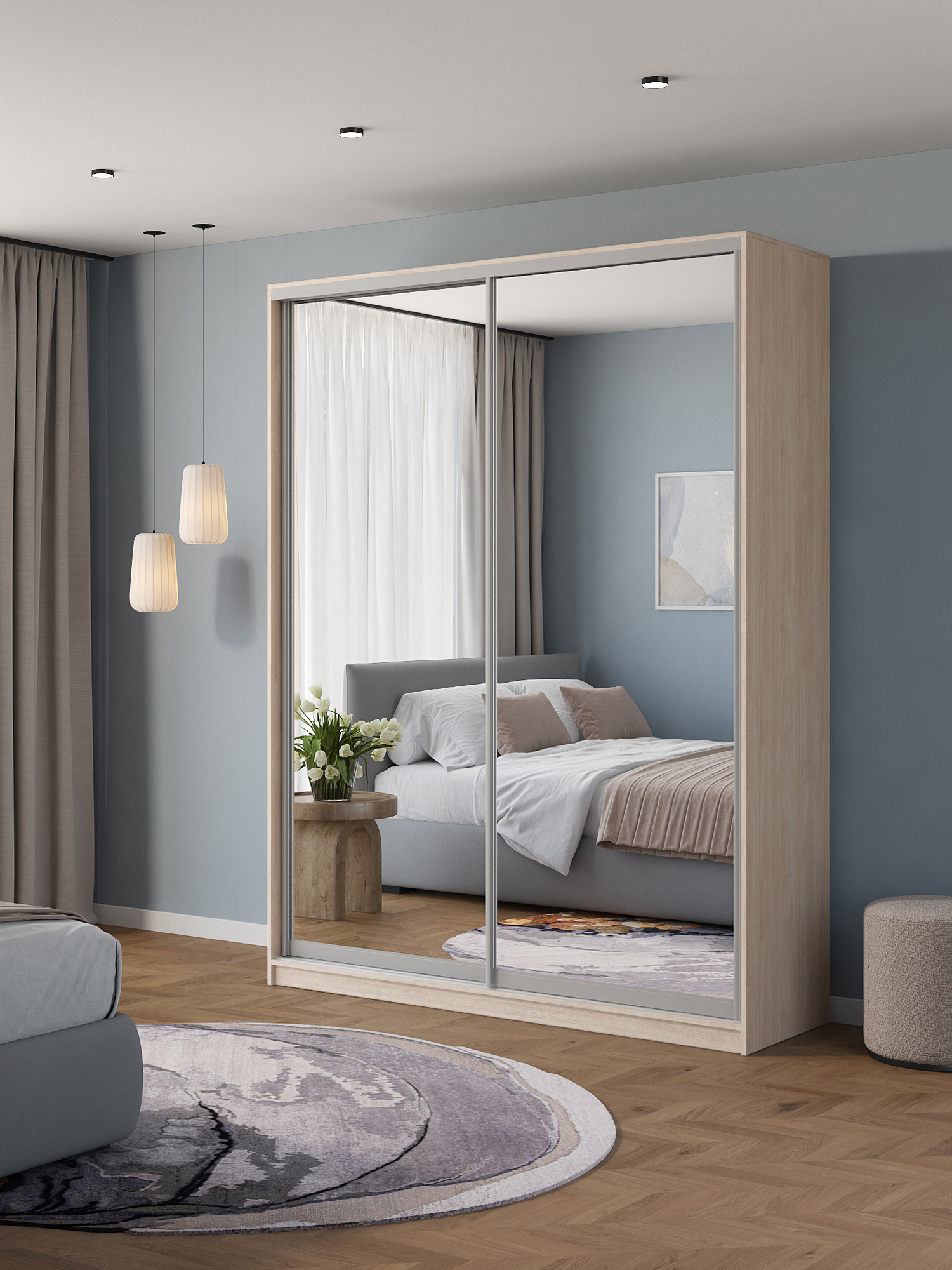 Изображение товара Шкаф-купе Клевер Атина 2 дверцы 180x240x45 см зеркальный ламинированный цвет шамони светлый