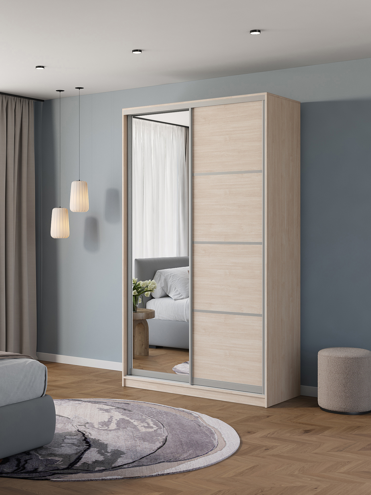 Изображение товара Шкаф-купе Клевер Атина 2 дверцы зеркалом 120x240 см стиль минимализм