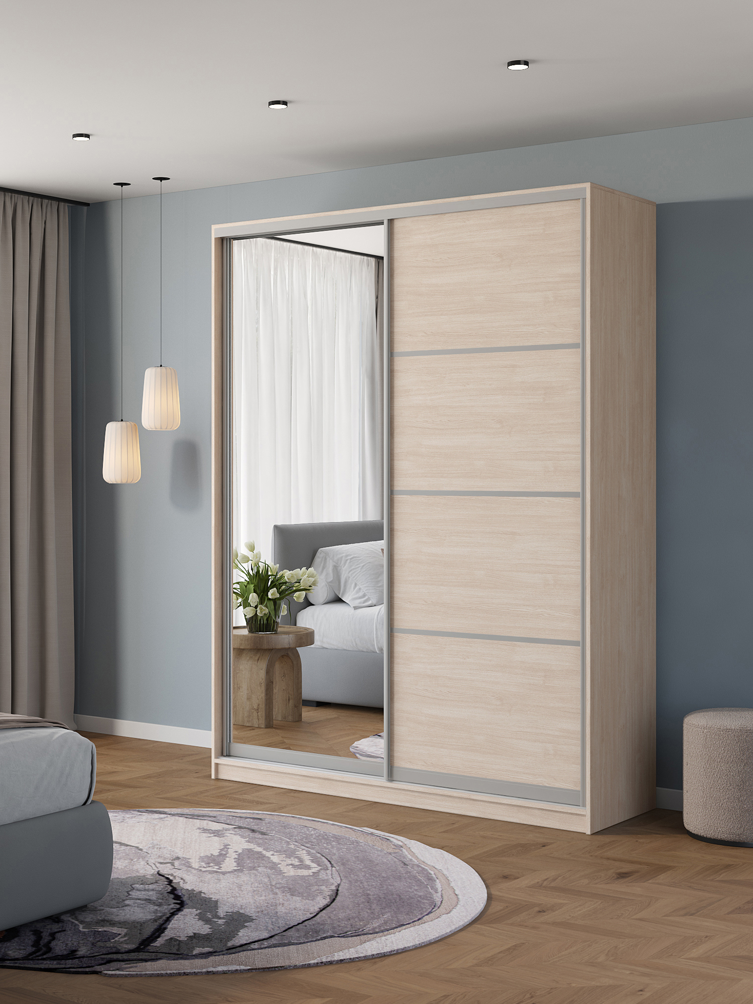 Изображение товара Шкаф-купе Клевер Атина 2 двери зеркало 170x240 см ламинированное ЛДСП светлый шамони