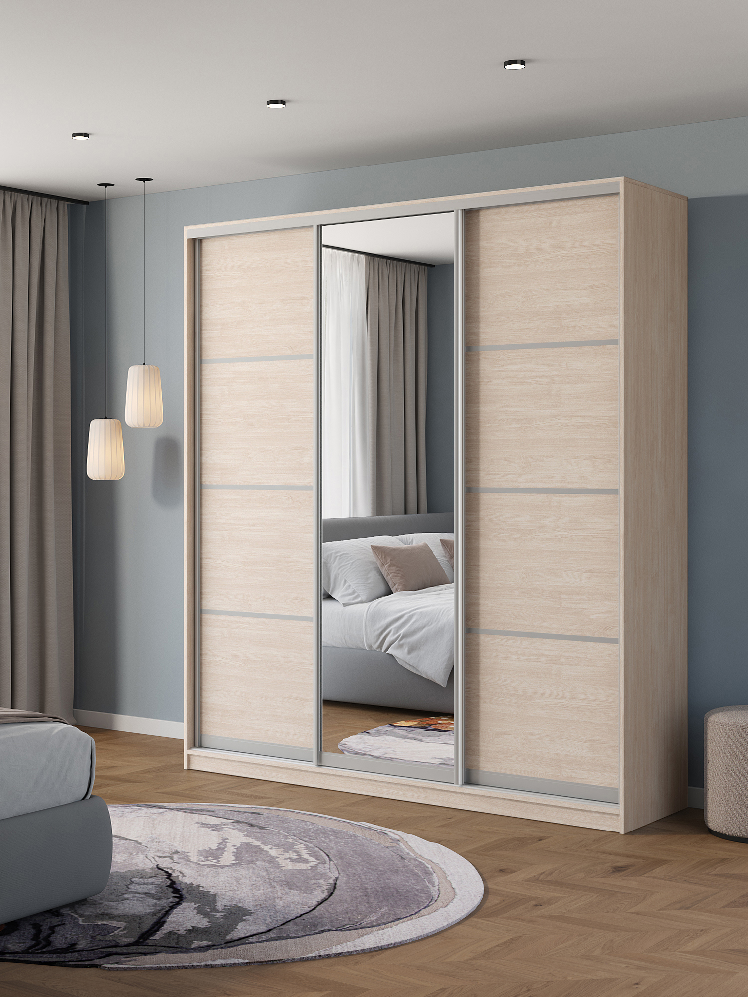 Изображение товара Шкаф-купе Клевер Атина с зеркалом 3 двери 240x220x65 см минимализм