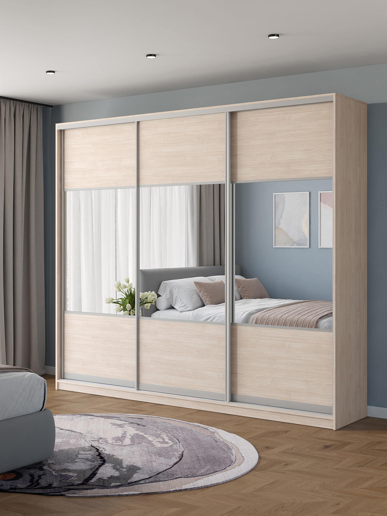 Изображение товара Шкаф-купе Клевер Атина 3 двери 270x45x240 см из ЛДСП с системой Hettich