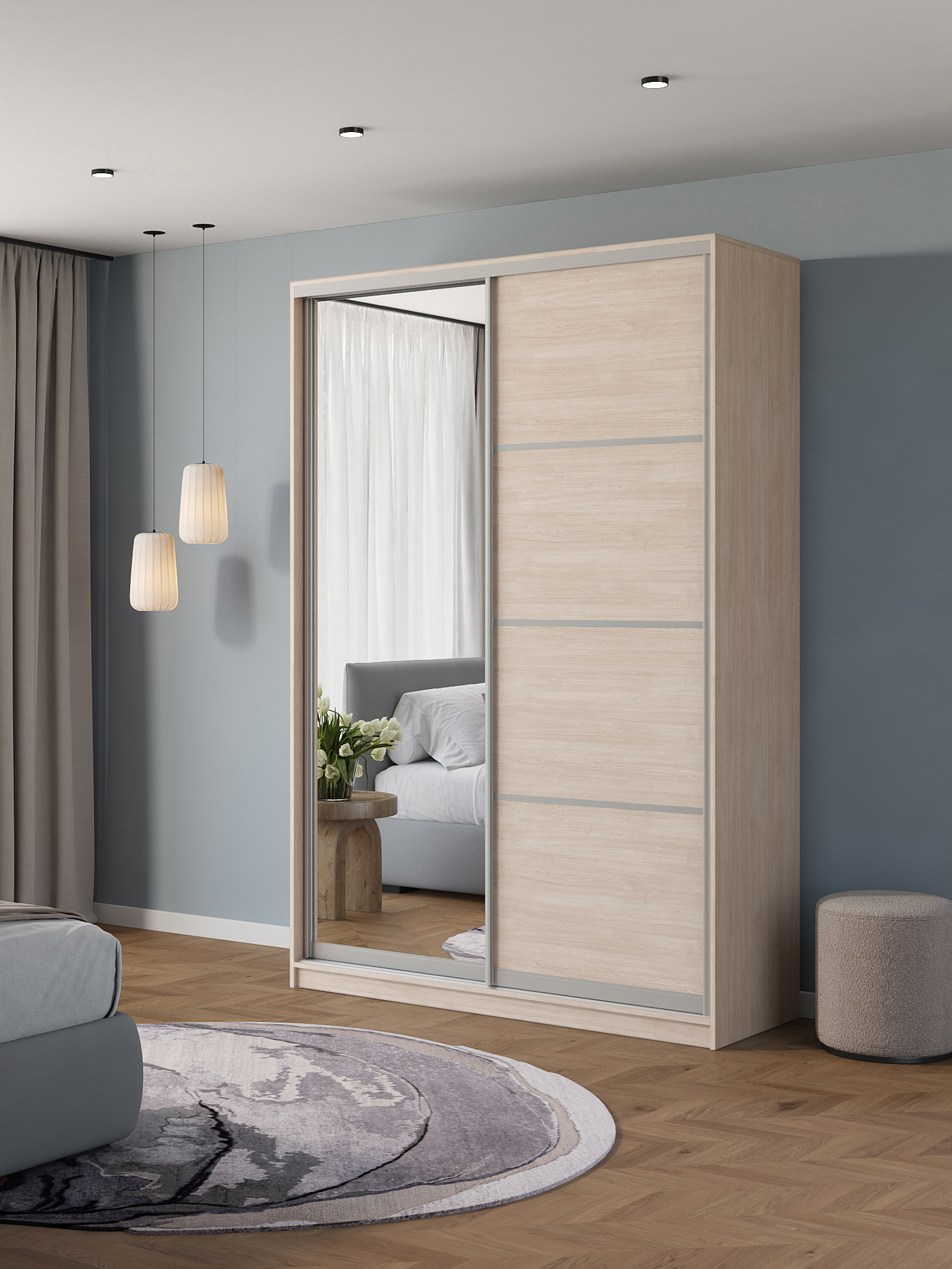 Изображение товара Шкаф-купе Клевер Атина 2 двери зеркалом 240x160x58 см минимализм Россия