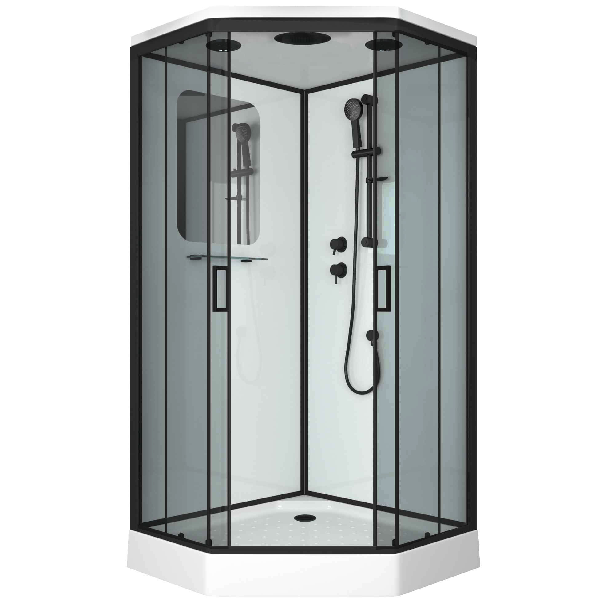 Изображение товара Душевая кабина Niagara NG-6902-01D Black 100x100x220 низкий поддон трапеция 16 см стекло тонированное