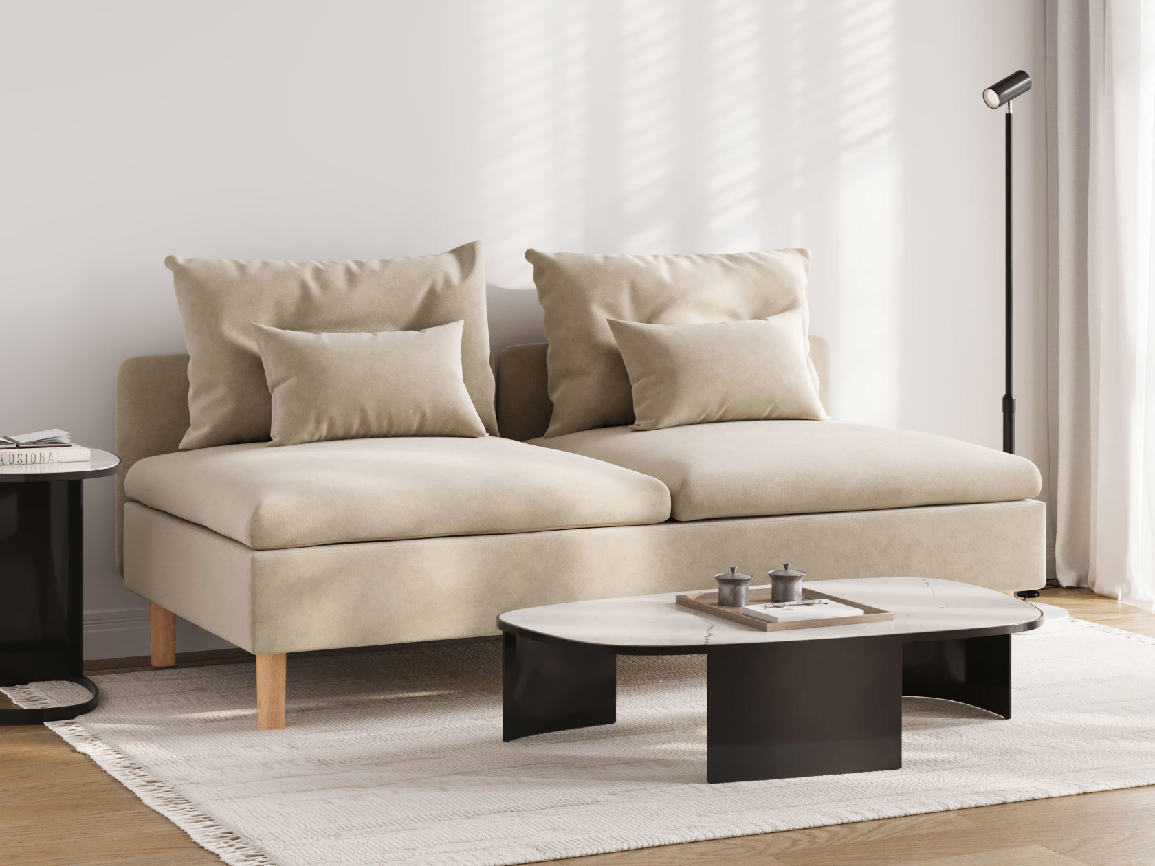 Изображение товара Диван прямой Правила мебели Армана 186856 188x74x99.5 см велюр цвет кремовый, велюр