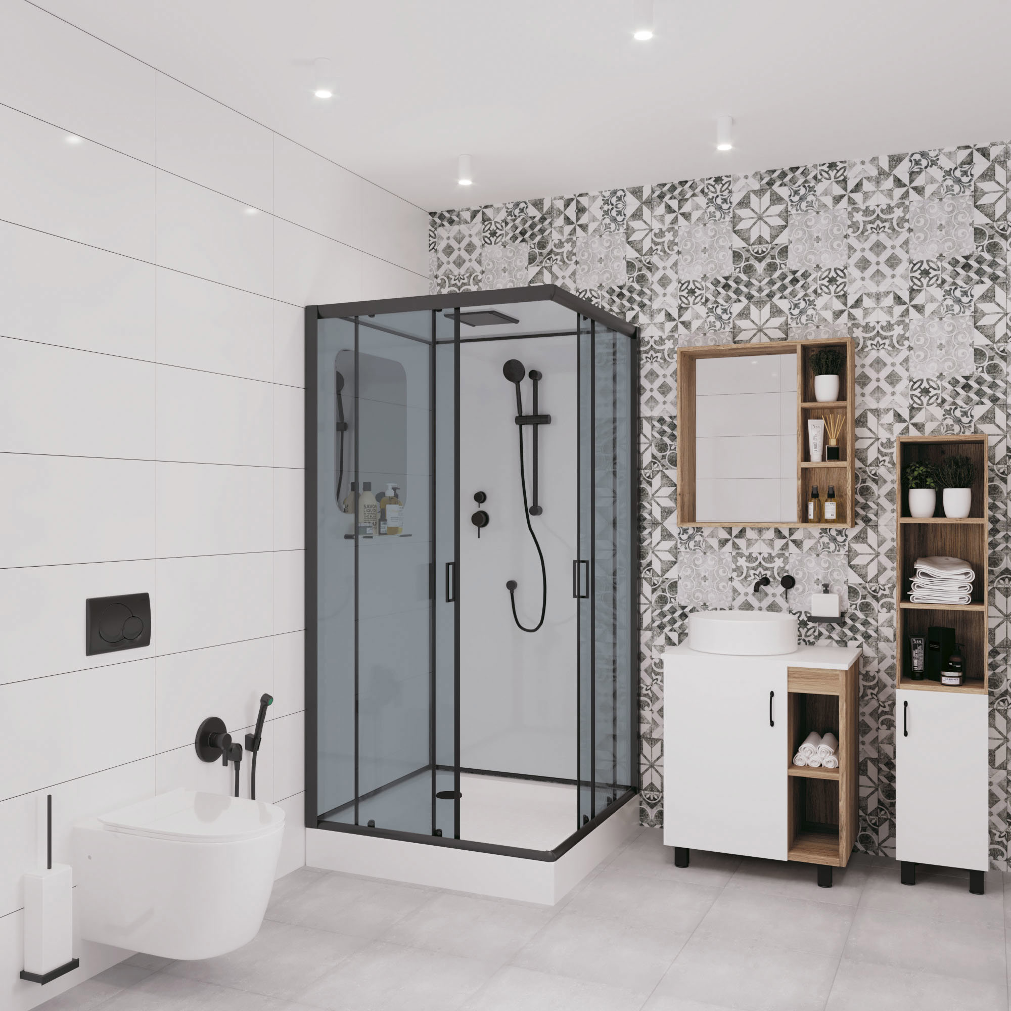 Изображение товара Душевая кабина Niagara NG-6902-01Q Black 100x100x210 низкий поддон 16 см стекло тонированное Изображение товара Душевая кабина Niagara NG-6902-01Q Black 100x100x210 низкий поддон 16 см стекло тонированное