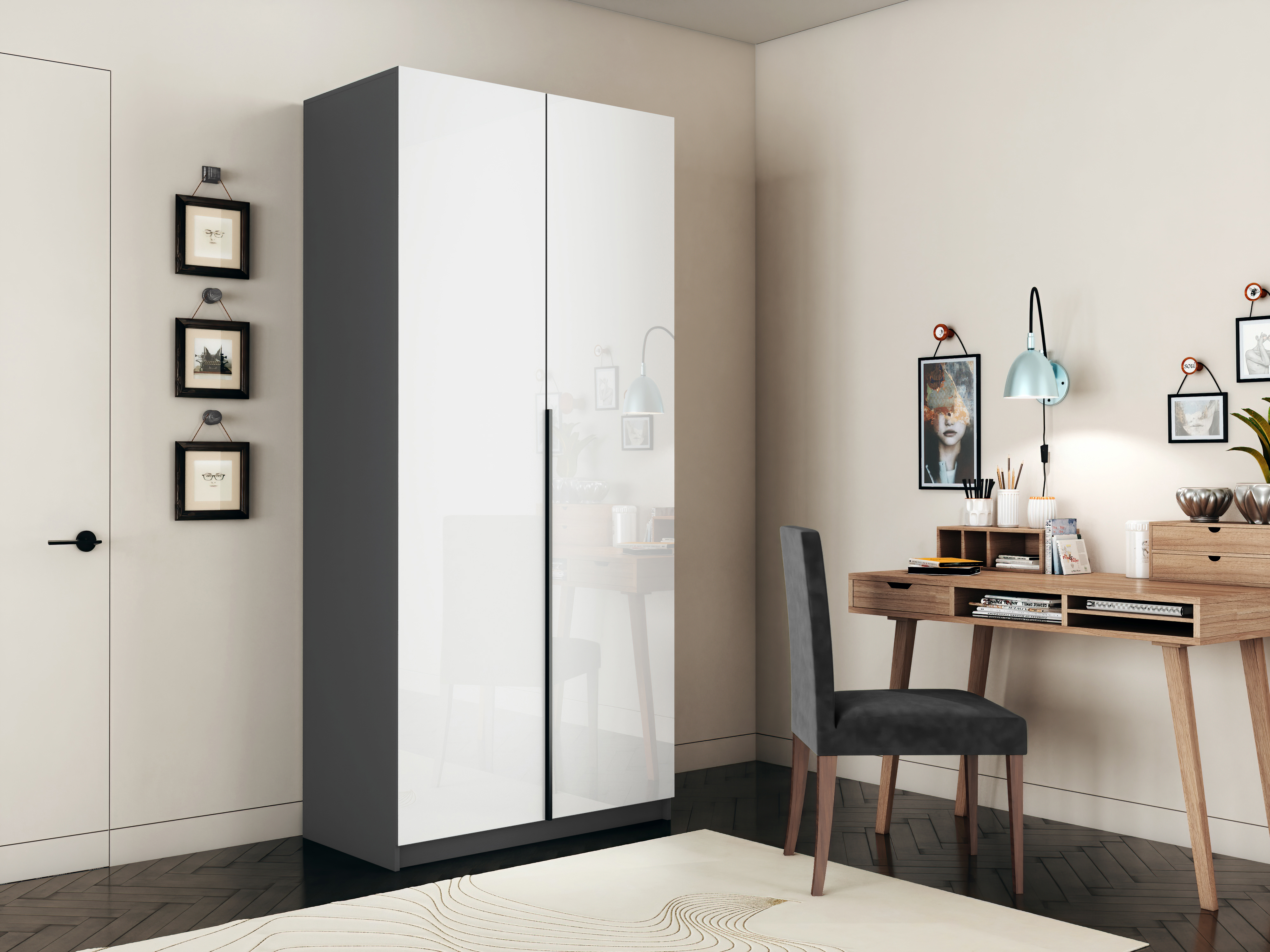 Изображение товара Шкаф распашной Мебельная компания е1 LCKSb_SH_M1_1000_DM 101x220x52.5 см ЛДСП цвет серый диамант