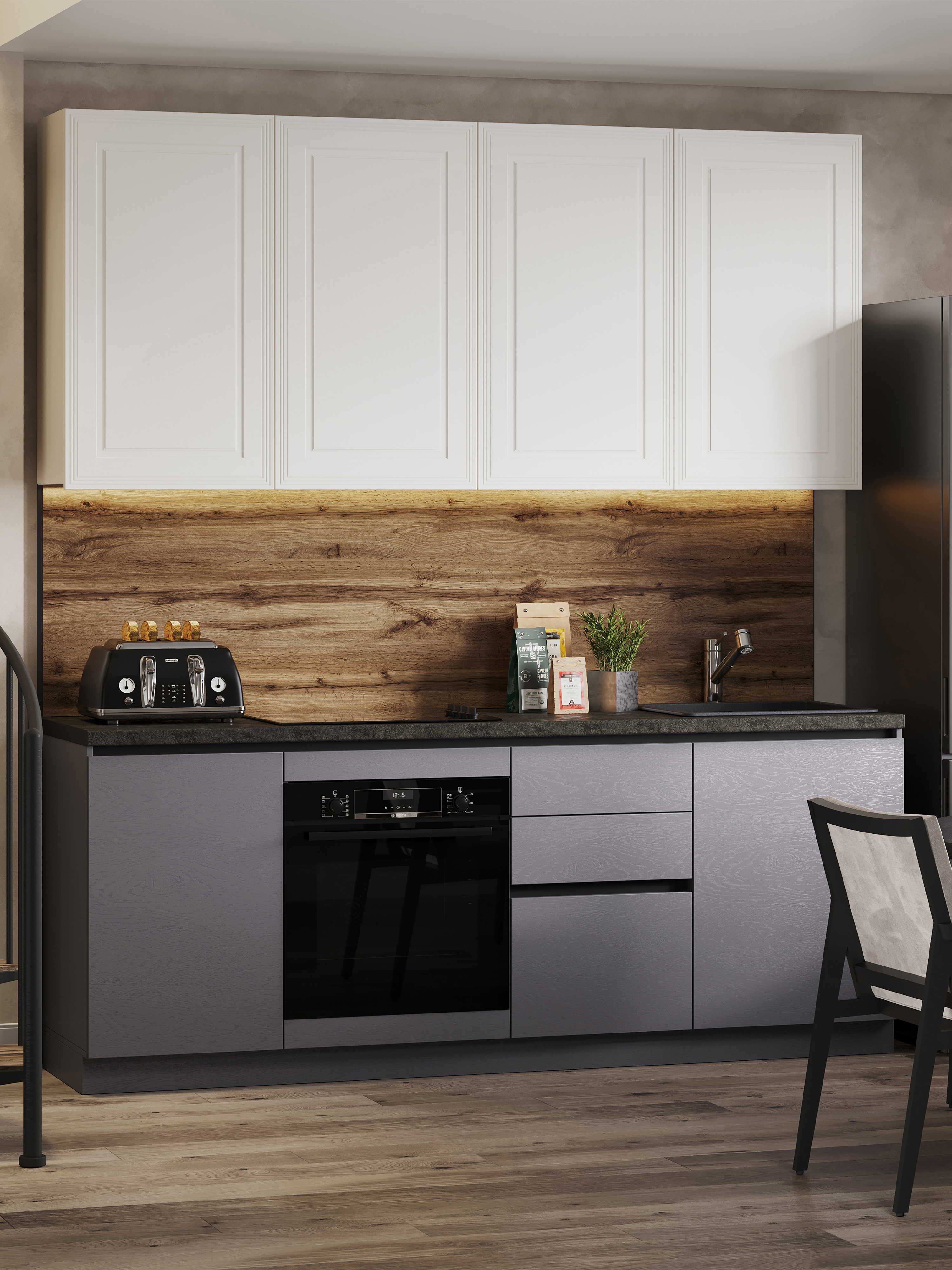 Изображение товара Кухонный гарнитур Safina grand Ариана 220x246x60 см ЛДСП цвет белый, графит