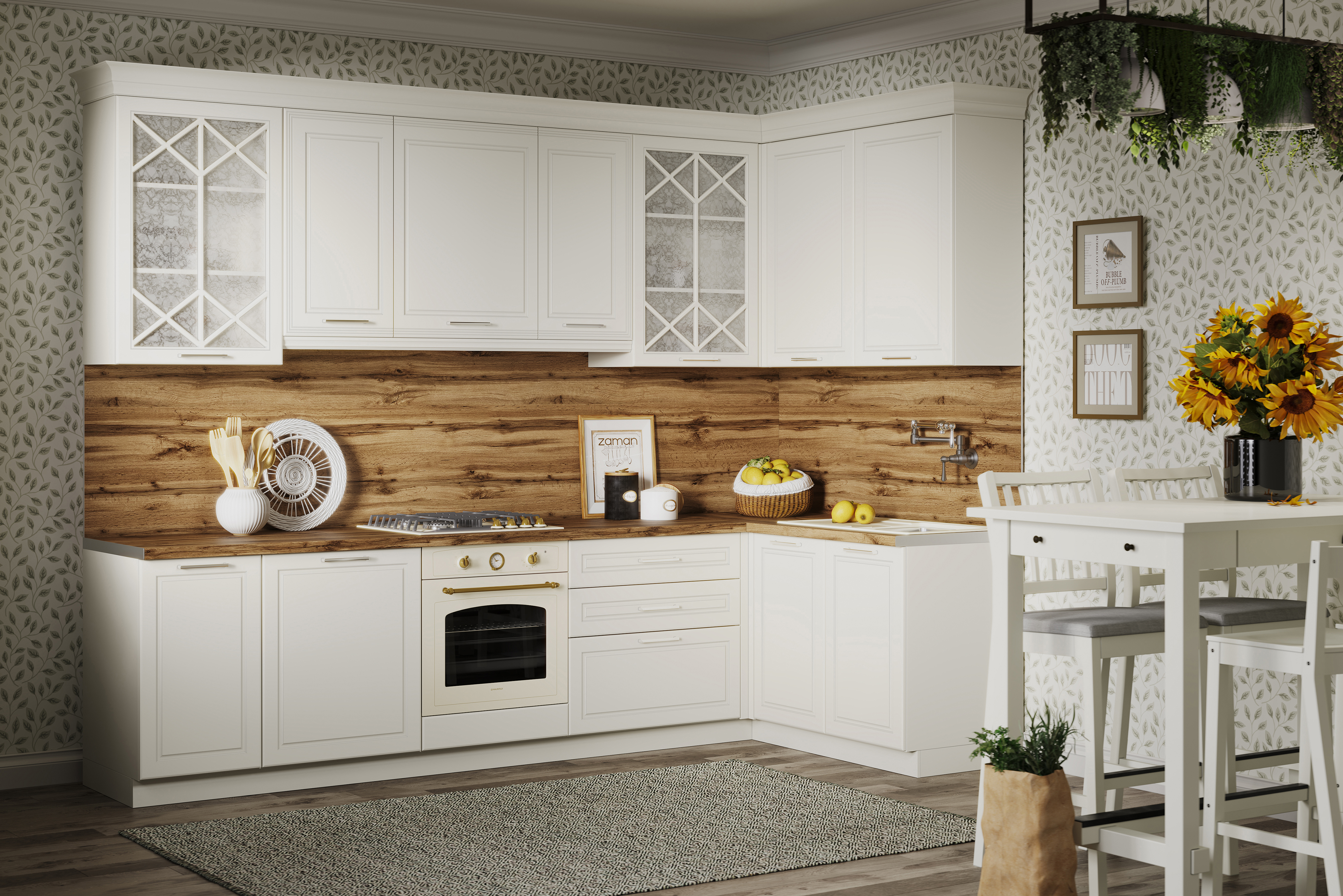 Изображение товара Кухонный гарнитур Safina grand Кристина 150x246x60 см ЛДСП цвет кремовый