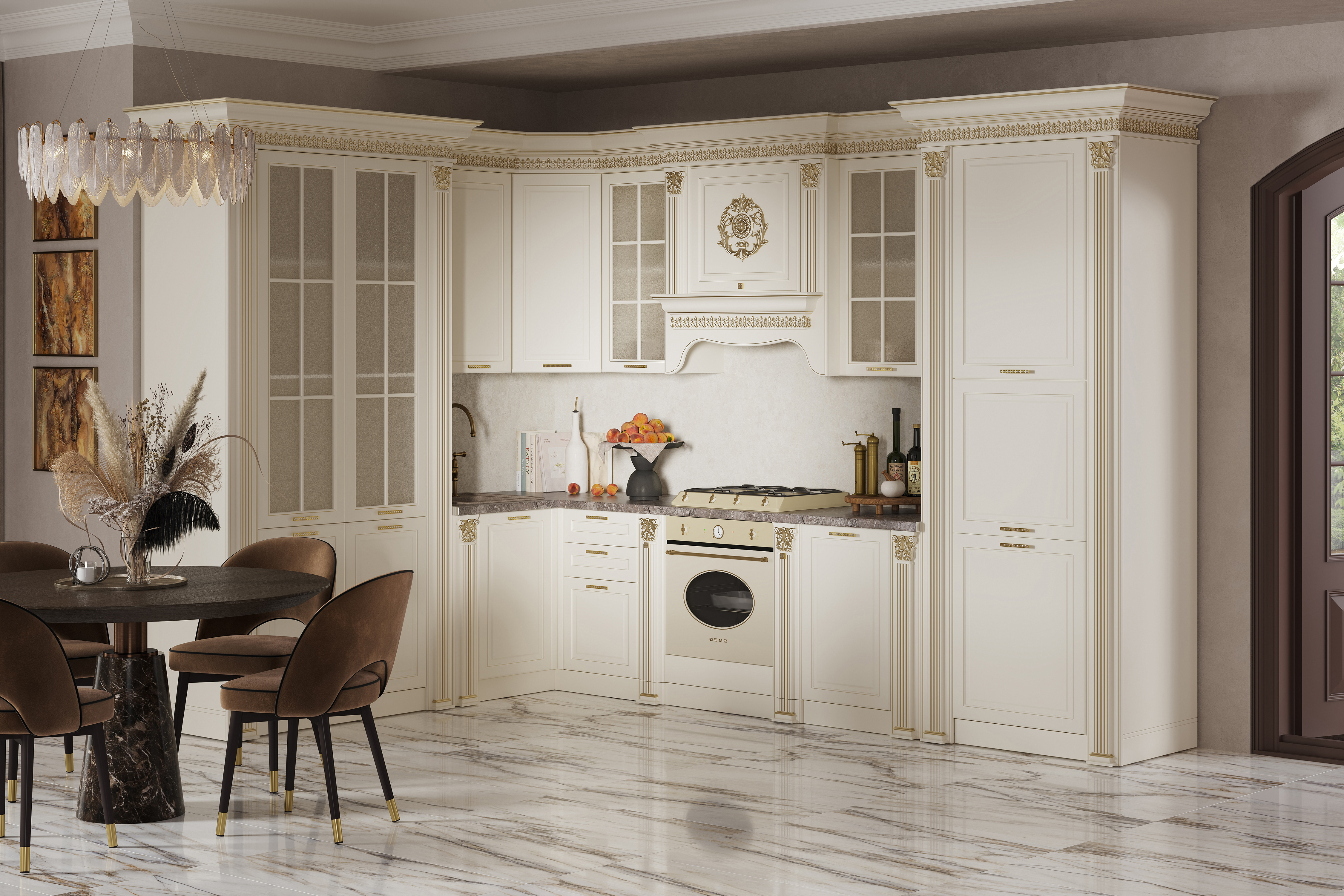 Изображение товара Кухонный гарнитур Safina grand Валерия 120x250x60 см ЛДСП цвет бежевый, золотой