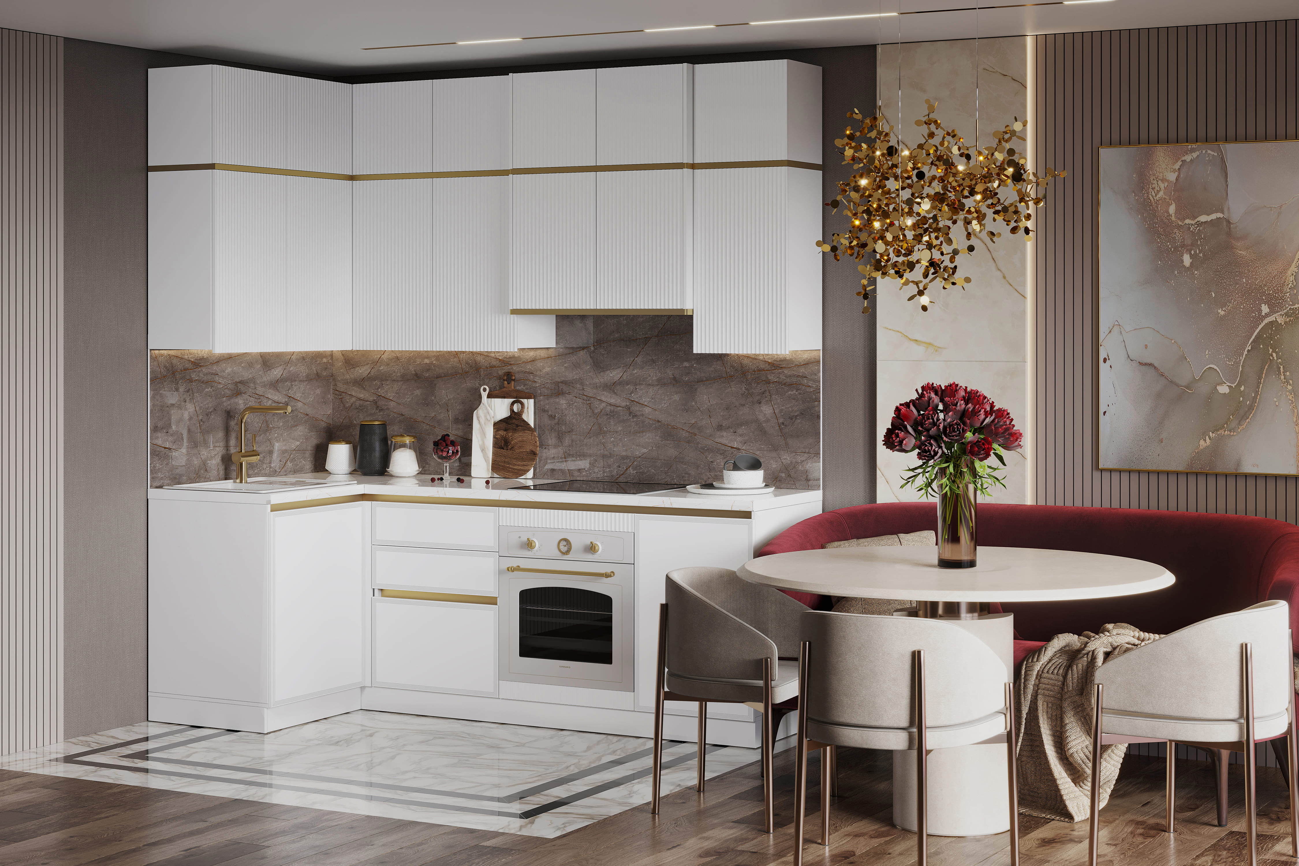 Изображение товара Кухонный гарнитур Safina grand Лина 120x255 см с эмалью и золотыми акцентами Изображение товара Кухонный гарнитур Safina grand Лина 120x255 см с эмалью и золотыми акцентами