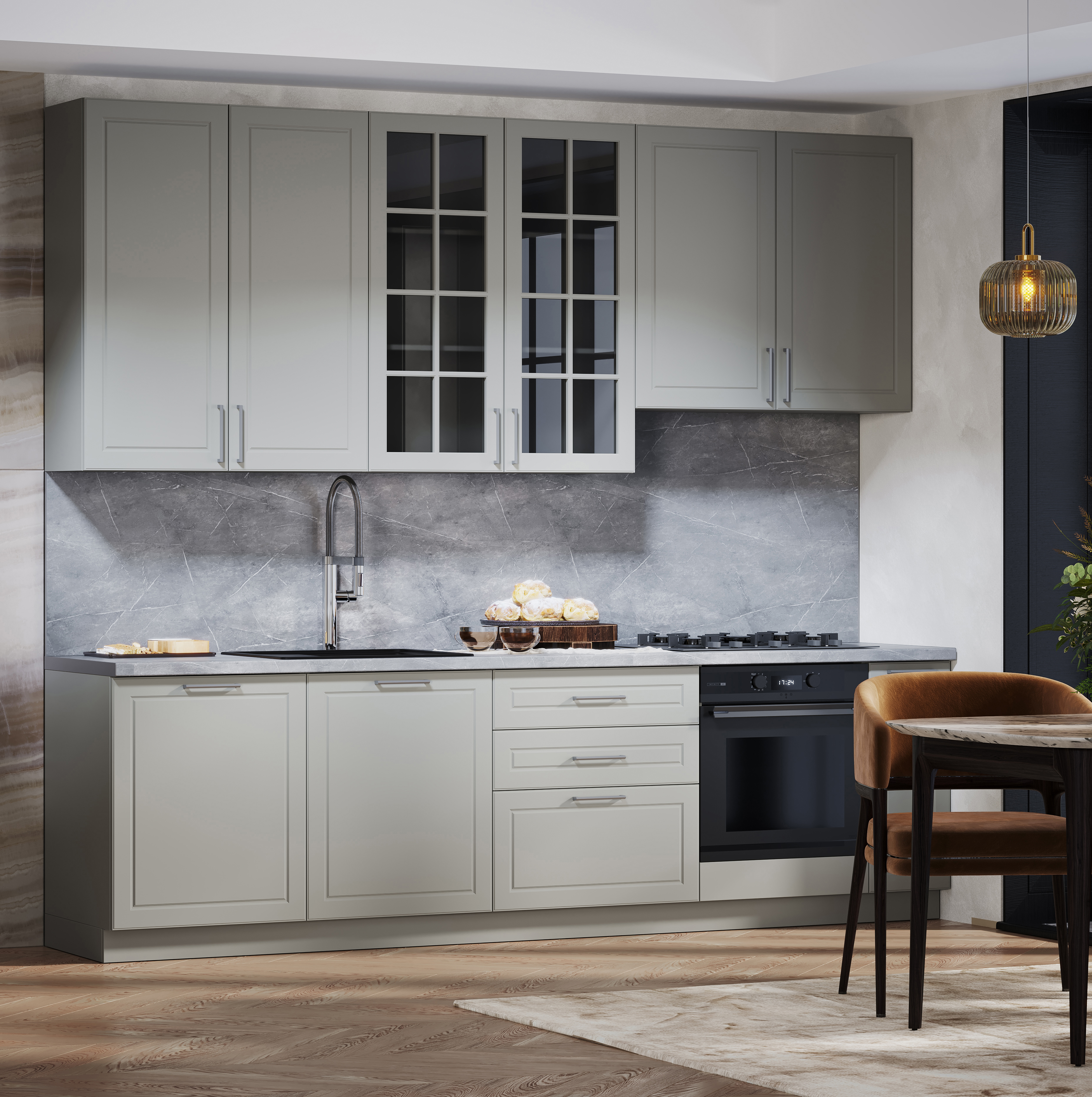 Изображение товара Кухонный гарнитур Safina grand Стелла 280x249x60 см светло-серый Изображение товара Кухонный гарнитур Safina grand Стелла 280x249x60 см светло-серый