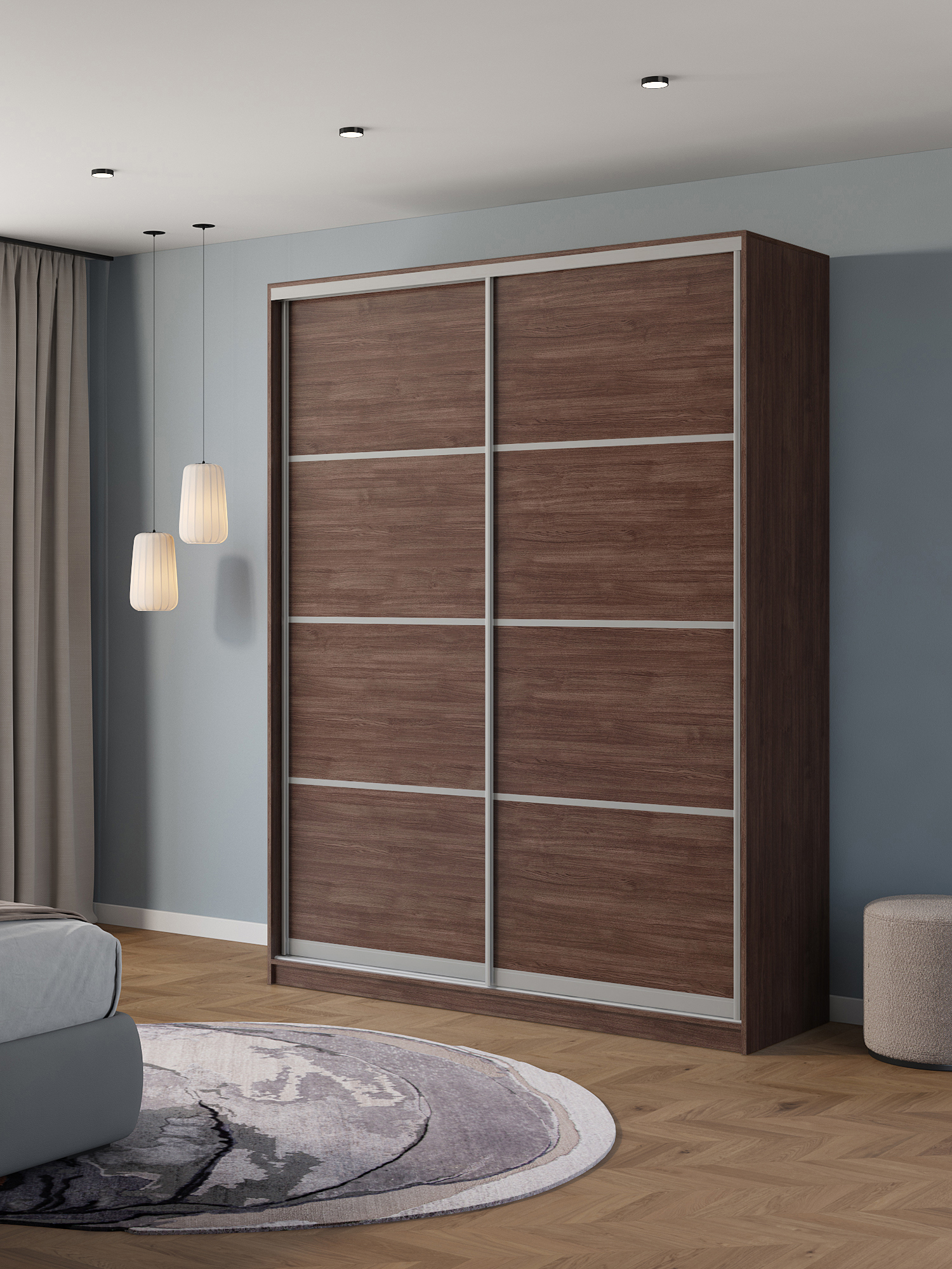 Изображение товара Шкаф-купе Клевер Атина с 2 дверями 240x170x58 см 6 полок ЛДСП цвет шамони темный