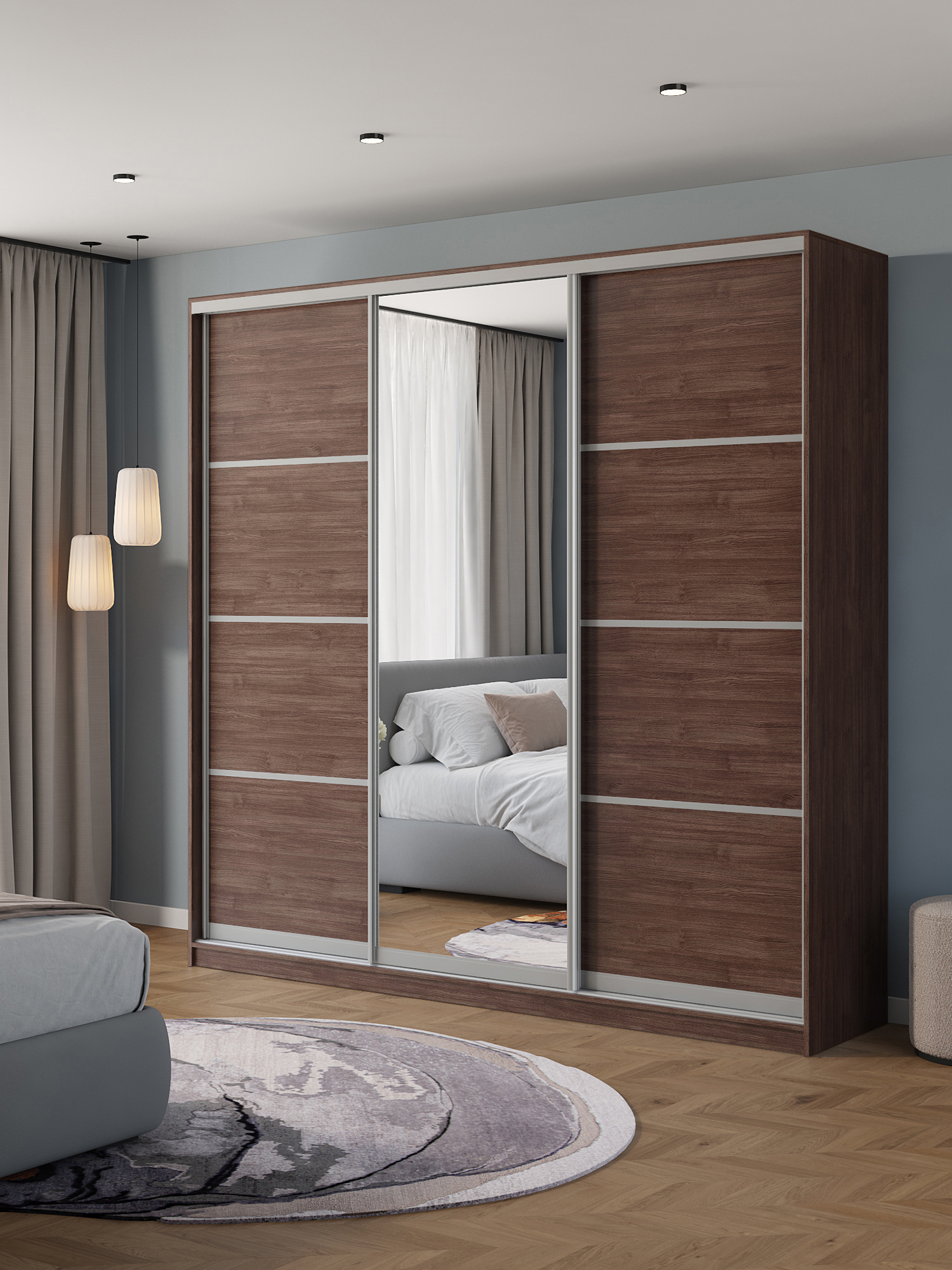 Изображение товара Шкаф-купе Клевер Атина с зеркалом 240x230x65 см 3 двери ЛДСП коричневый Изображение товара Шкаф-купе Клевер Атина с зеркалом 240x230x65 см 3 двери ЛДСП коричневый