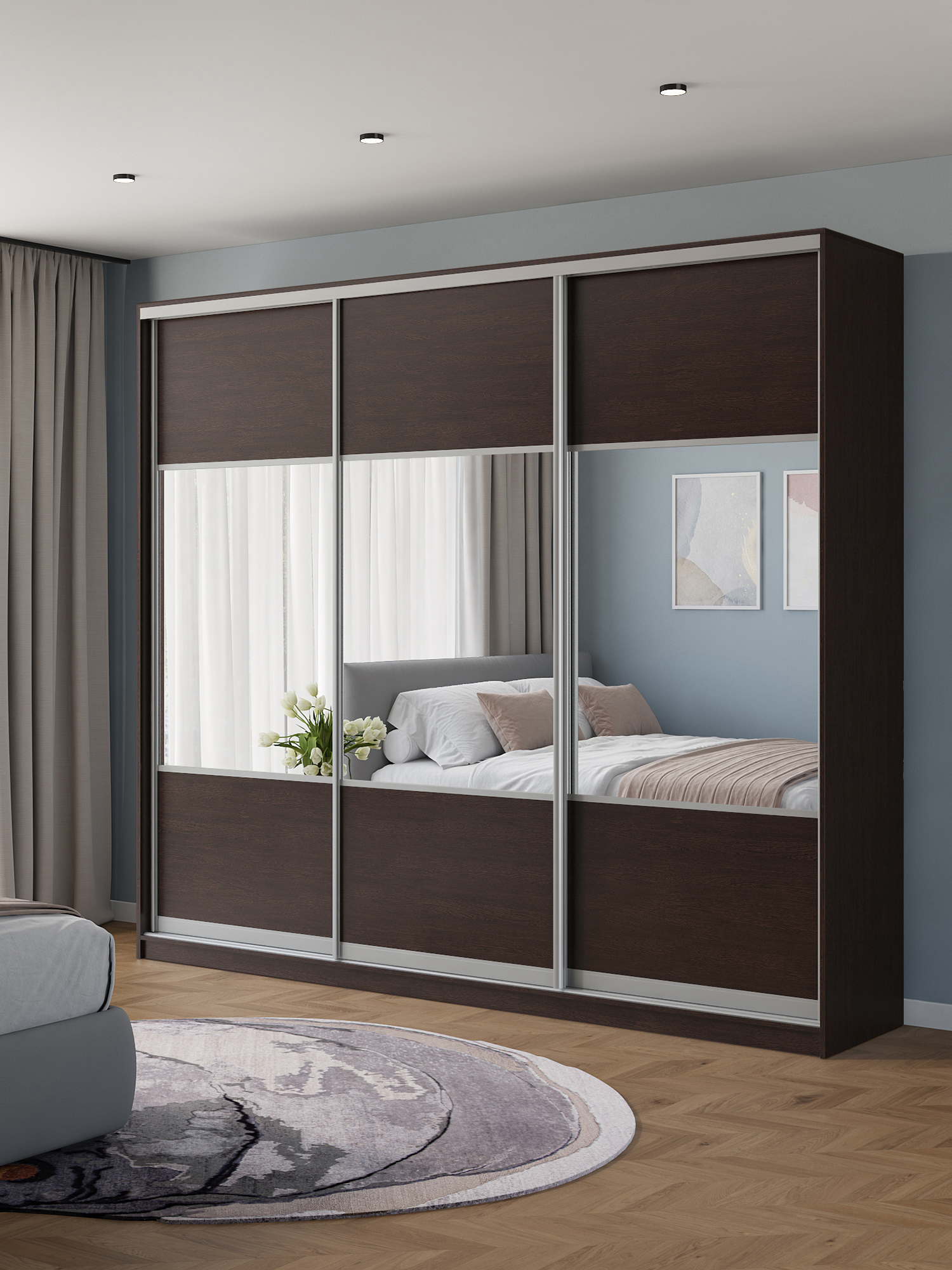 Изображение товара Шкаф-купе Клевер Атина 3 двери 240x270х45 см венге ЛДСП современный стиль Изображение товара Шкаф-купе Клевер Атина 3 двери 240x270х45 см венге ЛДСП современный стиль