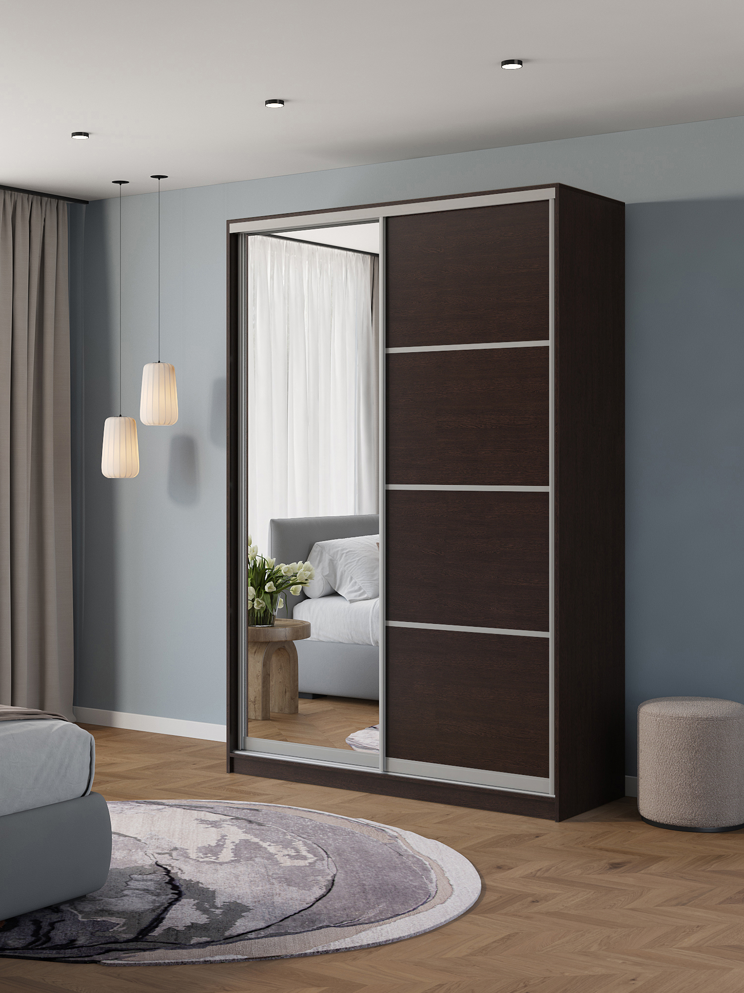 Изображение товара Шкаф-купе Клевер Атина с зеркалом 2 двери 140x240 см Венге Россия Изображение товара Шкаф-купе Клевер Атина с зеркалом 2 двери 140x240 см Венге Россия