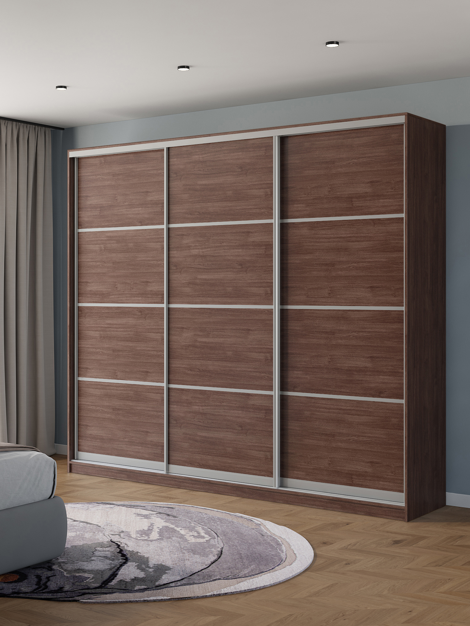 Изображение товара Шкаф-купе Клевер Атина с 3 дверями 240x270x58 см 9 полок ЛДСП цвет шамони темный