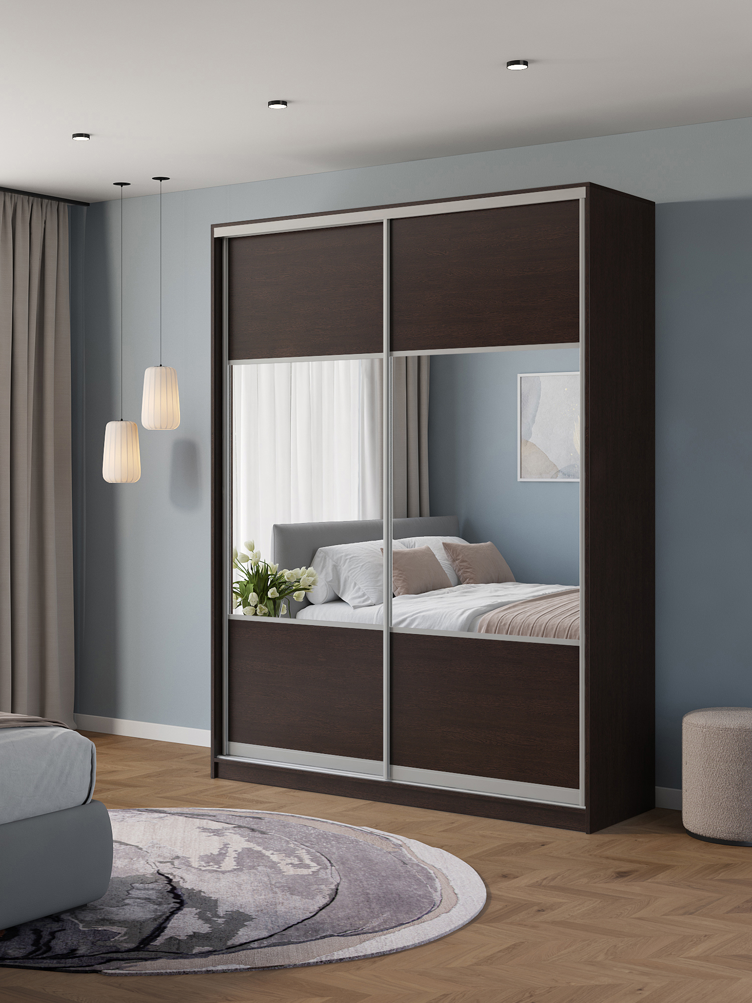 Изображение товара Шкаф-купе Клевер Атина 2 двери 240x170х58 см с зеркалом и 6 полками