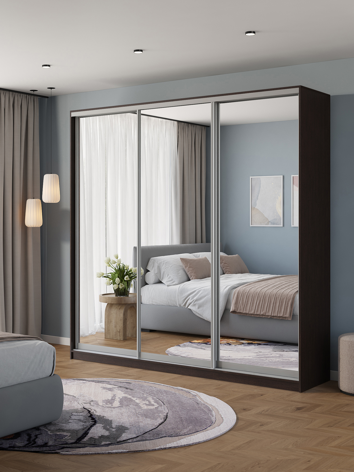 Изображение товара Шкаф-купе Клевер Атина 3 двери 240x250x58 см венге зеркало Изображение товара Шкаф-купе Клевер Атина 3 двери 240x250x58 см венге зеркало