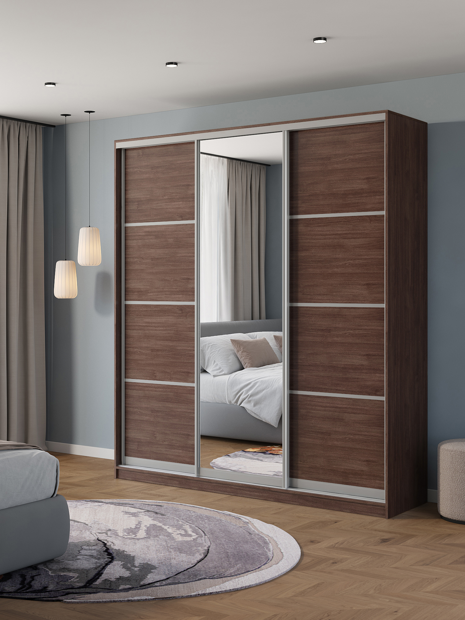 Изображение товара Шкаф-купе Клевер Атина 240x220x65 см с зеркалом и 3 дверями